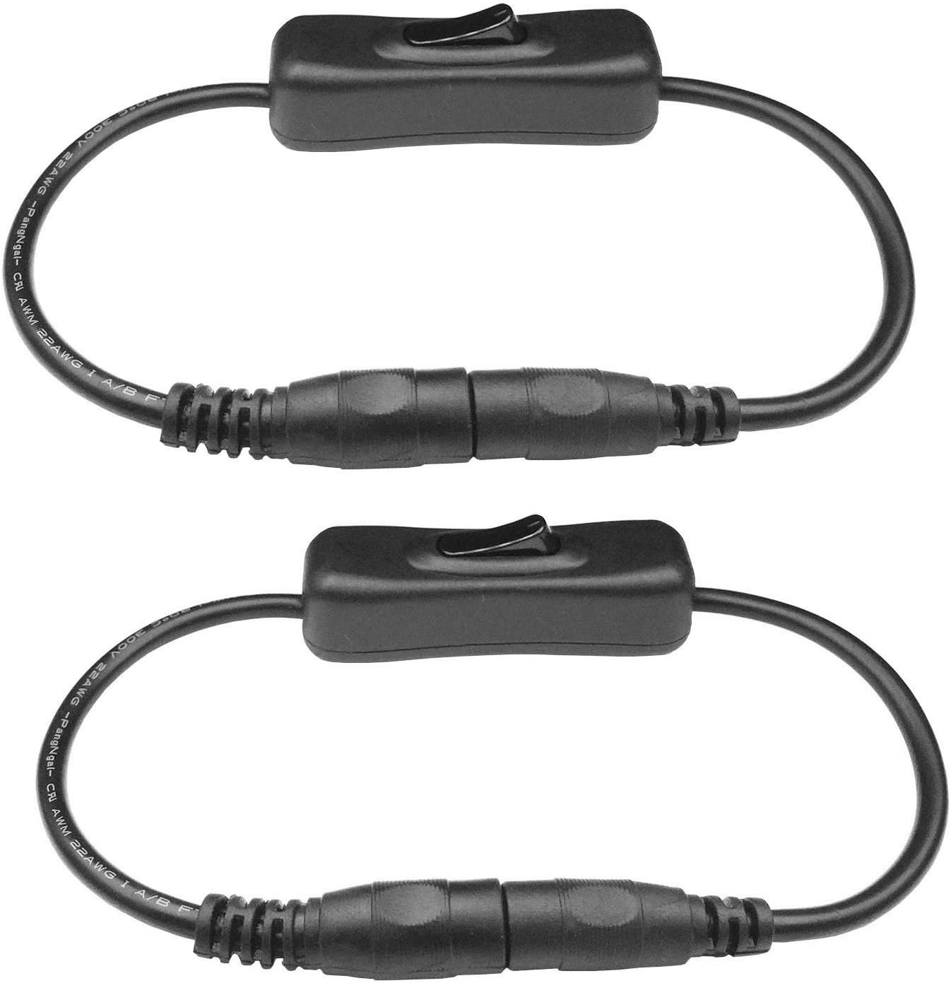 2Pcs Dc Switch 12V On Off Rocker Led Strip Jack Inline Cable 5.5Mm X 2.1Mm 5V - 24V Male To Female Connector For Cctv Camera, Power Supply, Etc. (Black)