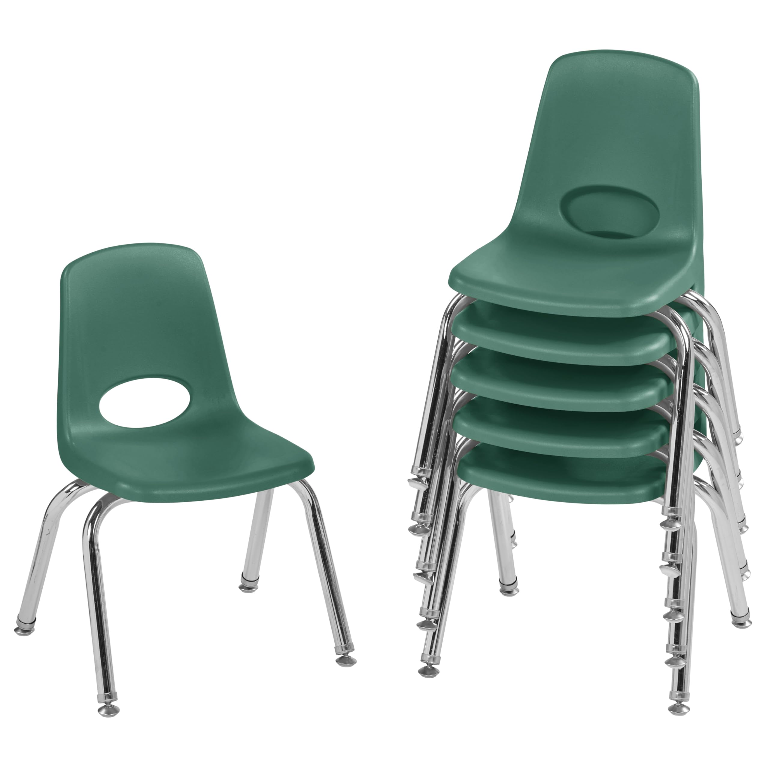 FDP 12" School Stack Chair with Swivel Glides, Green, 6-Pack, 10360-GN