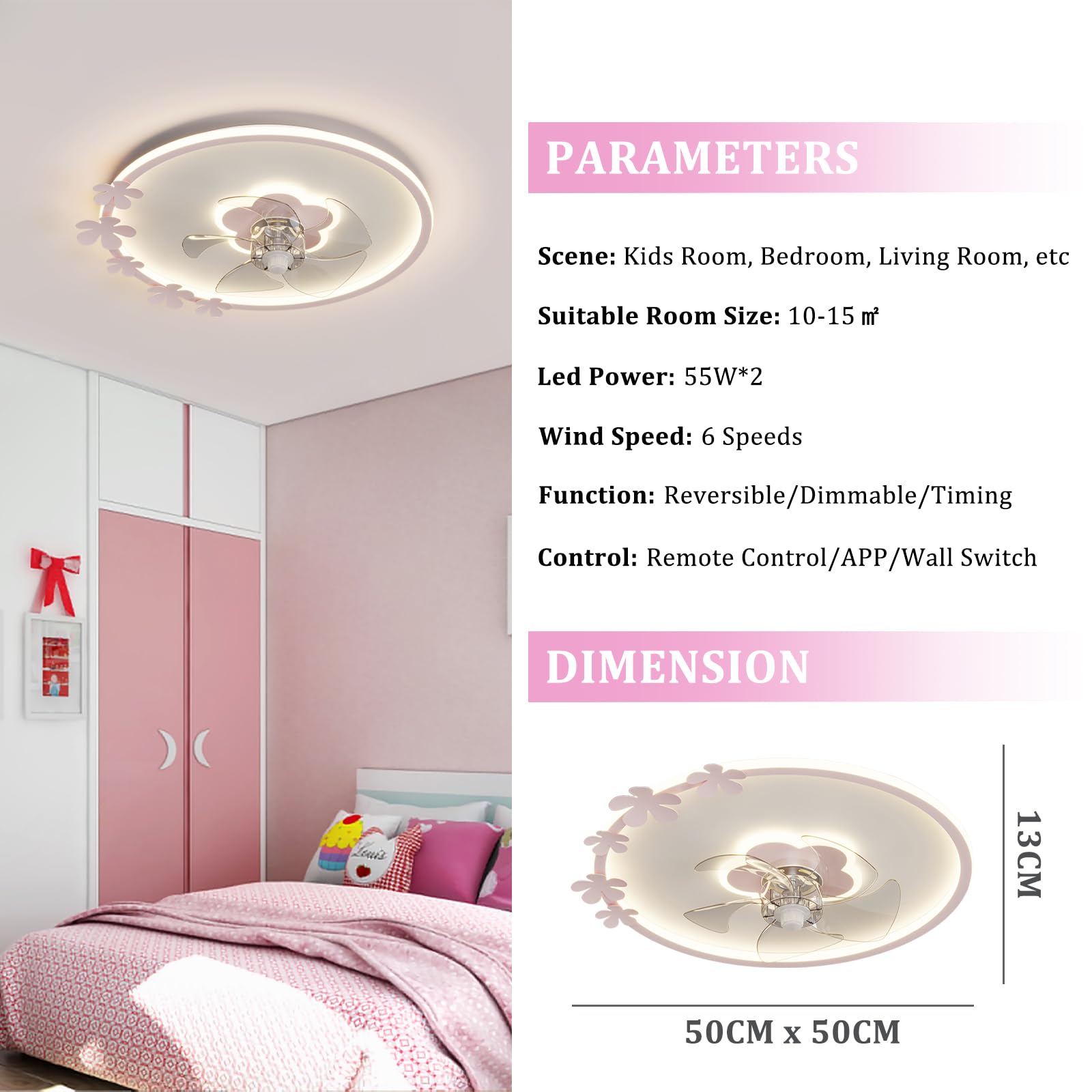 Ventilatore A Soffitto Con Luce LED ATEEZ Per Bambini – Silenzioso, Telecomando, 6 Velocità, Reversibile, Timer E Dimmer 3000-6000K, Per Cameretta E Soggiorno