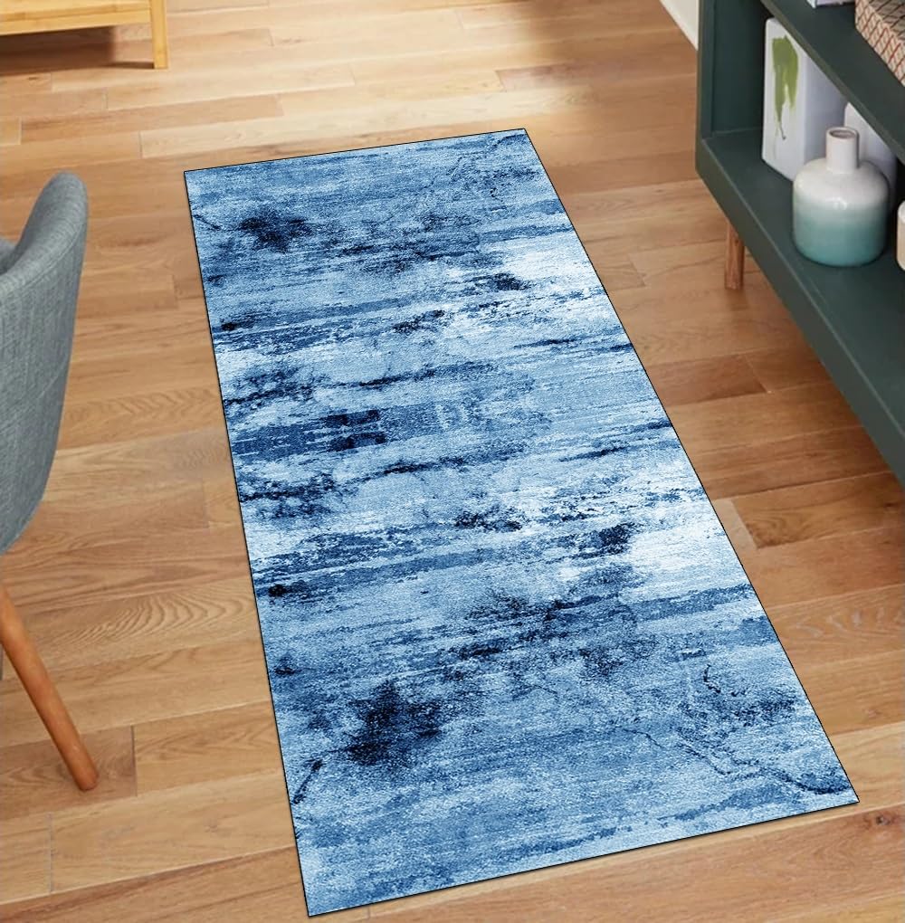 Alfombra de cocina larga de 40 x 500 cm, alfombra de pasillo abstracta azul