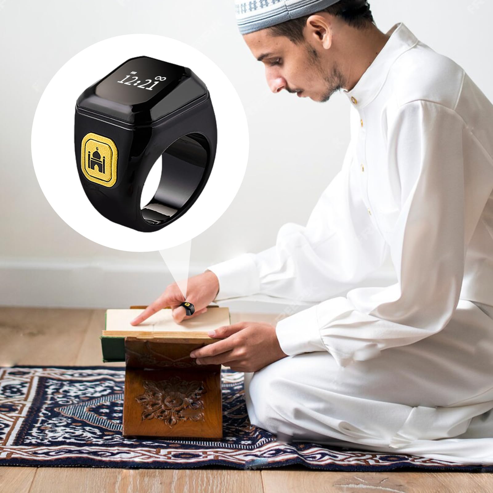 Anneau Intelligent Compteur De Prière Électronique - Tasbeeh Digital Avec Vibration, 5 Rappels Prière, Rechargeable