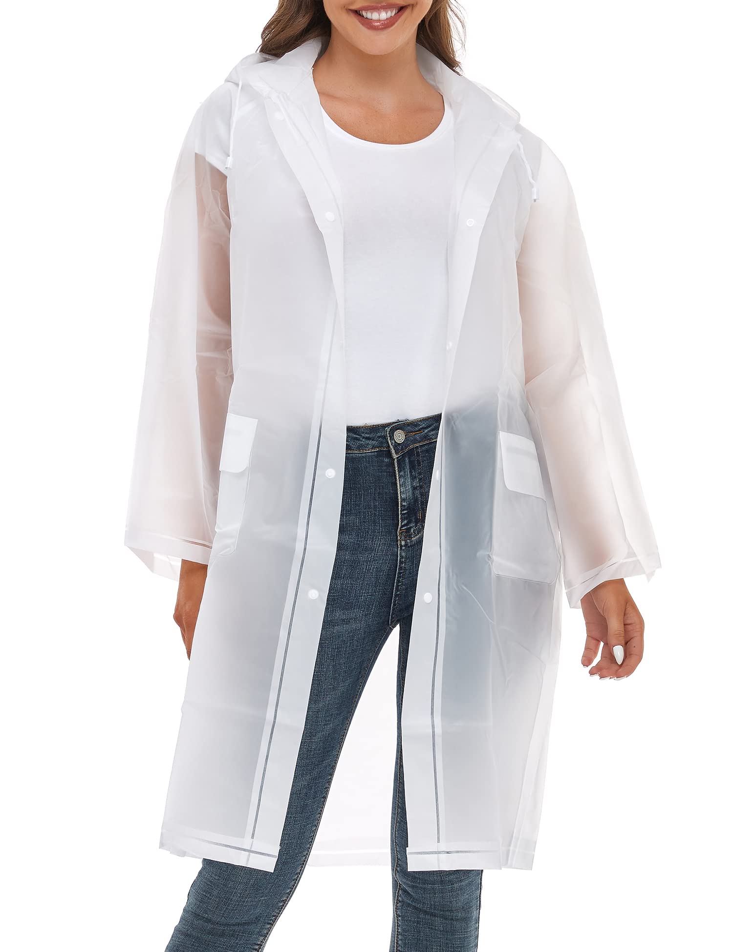 Raincoats for Women Men Reusable Portable Waterproof EVA Long Rain Ponchos with Hoods