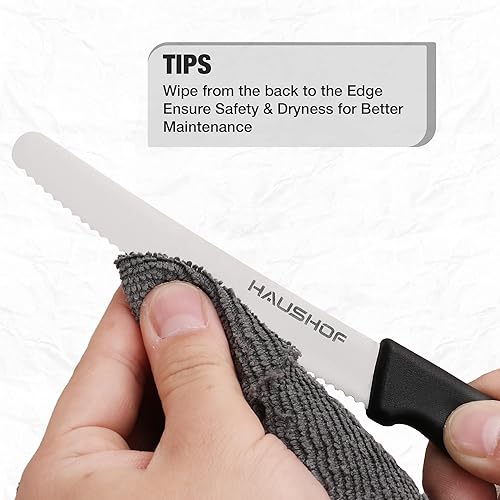Miniatura 8 de HAUSHOF Juego de 4 cuchillos para bistec, cuchillos para bistec dentados afilados, juego de cuchillos para bistec de acero inoxidable premium