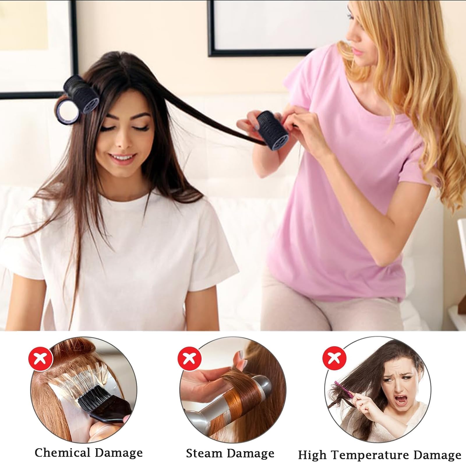 50PCS Hair Rollers Set including Clips, Hair Curlers Hook & Loop Rollers with 4 Sizes (60/48/36/25mm) - Image 4