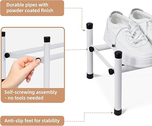 Miniatura 6 de STORAGE MANIAC Zapatero expandible, 4 pares de zapateros pequeños apilables, organizador de zapatos ajustable de metal para armario, entrada,