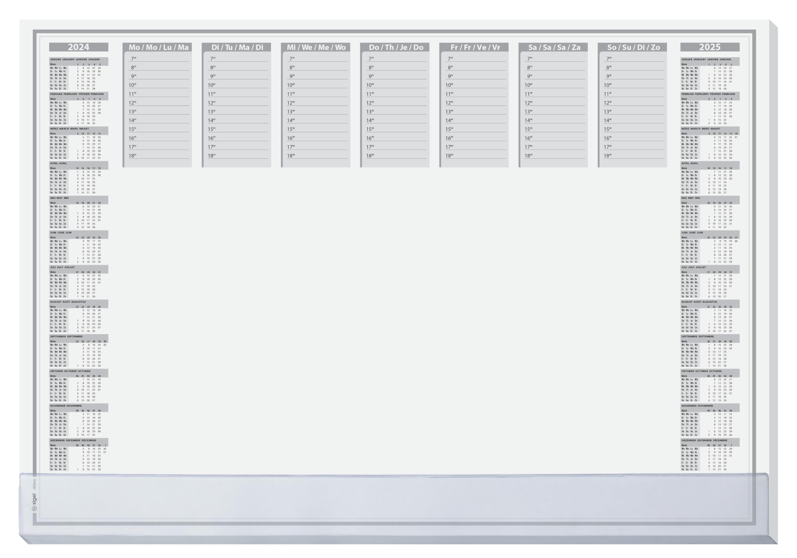 SIGEL SY564 Vade sobremesa de papel, diseño planning de 2 años 20 24/25 e semanal, A2 (59,5 x 41 cm), blanco y negro, 40 hojas