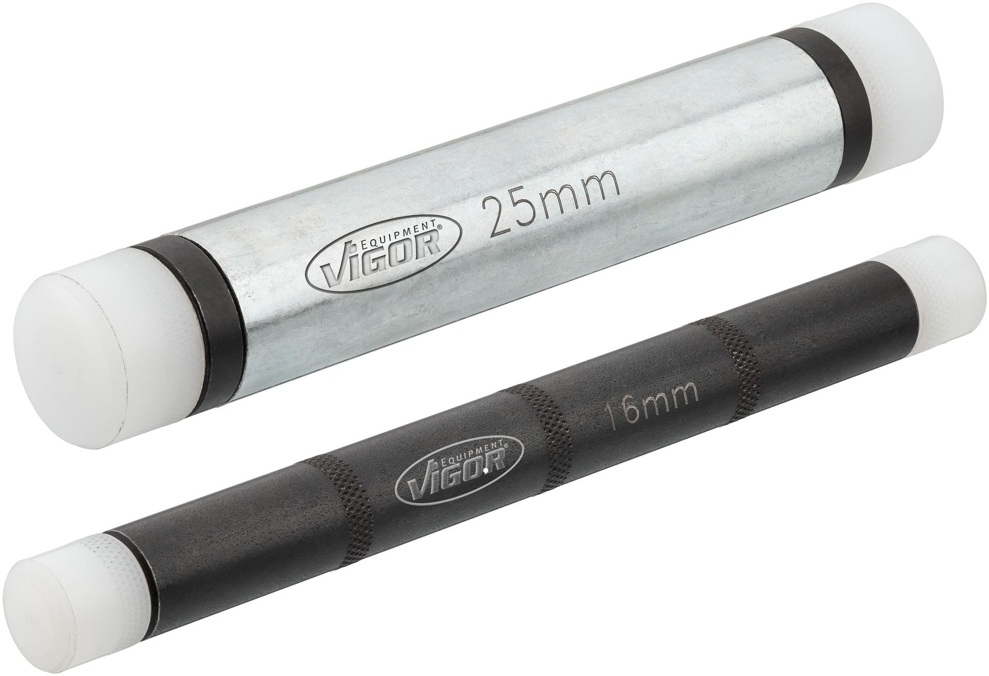 VIGOR Zestaw pałeczek udarowych V1001/2, 2-częściowy, 16 mm i 25 mm, bez odrzutów, z wymiennymi nylonowymi nasadkami i przedłużeniem do młotka