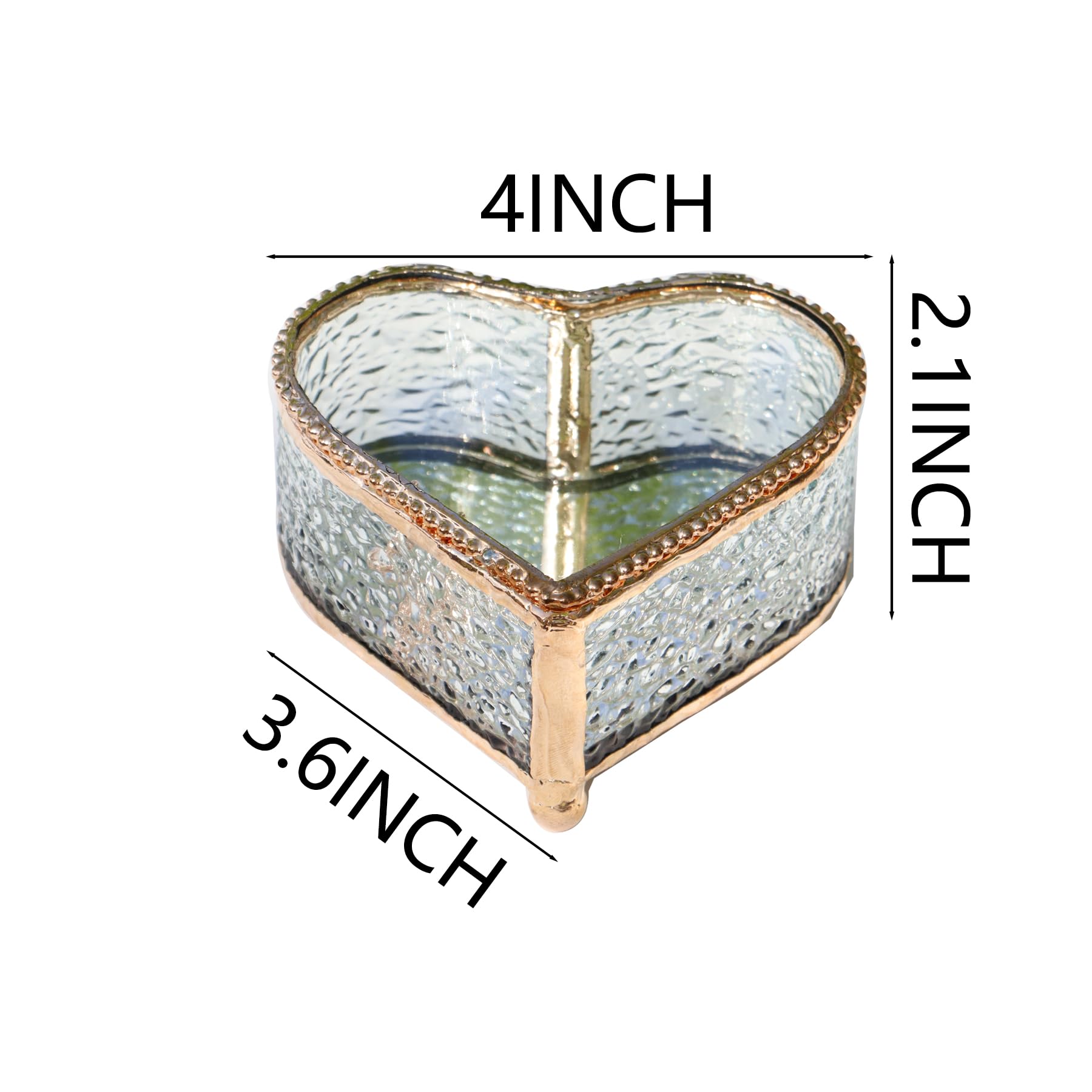 Joyero de cristal de diamante en forma de corazón, 4 x 3.6 x 2.1 pulgadas, caja de recuerdo, puede almacenar anillos, accesorios, etc. (dorado)