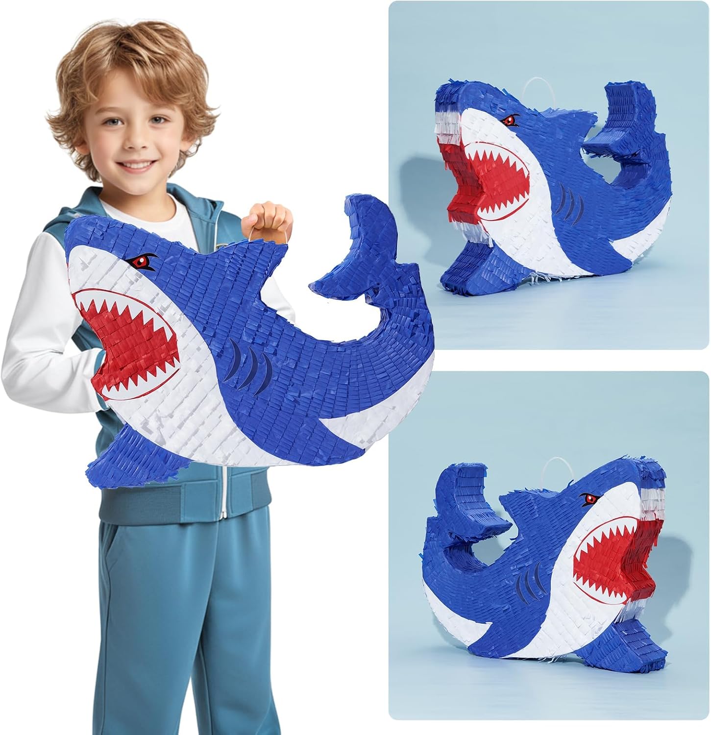 WERNNSAI Shark Piñata - Ocean Shark Birthday Party Decorations Kids Boys Piñata with Blindfold and Bat for Under the Sea Party Supplies Baby Shower Birthday Game Set