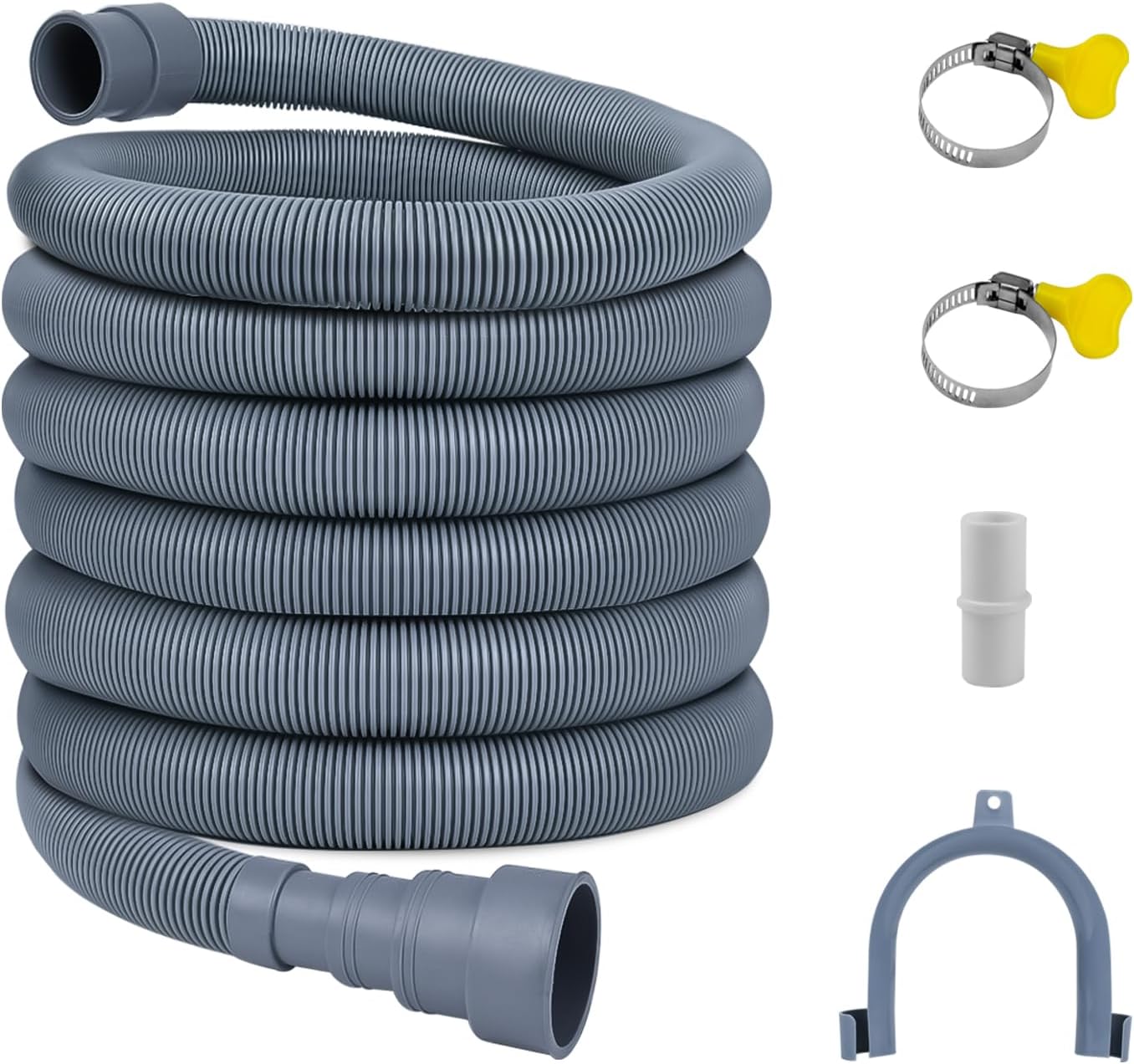 20FT Flexible Corrugated Drain Hose for Washing Machine & Dishwasher Heavy-Duty Extension Hose with Adapter, 2 Clamps & U-Bend Holder