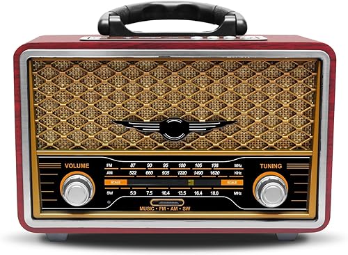 Miniatura 2 de M-156BT Radio retro portátil FM AM SW, con Bluetooth, batería recargable, tarjeta TF de soporte, reproducción USB, altavoz estéreo, radio DSP