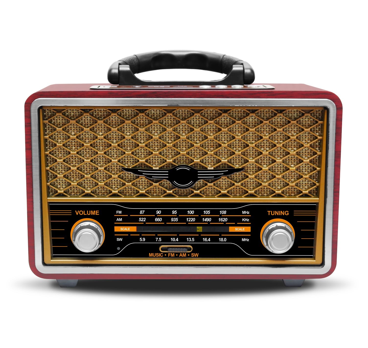 Yageking M-156BT Portable Retro Radio FM AM SW, with Bluetooth, Rechargeable Battery, Support TF Card, USB Playing, Stereo Speaker, DSP Radio