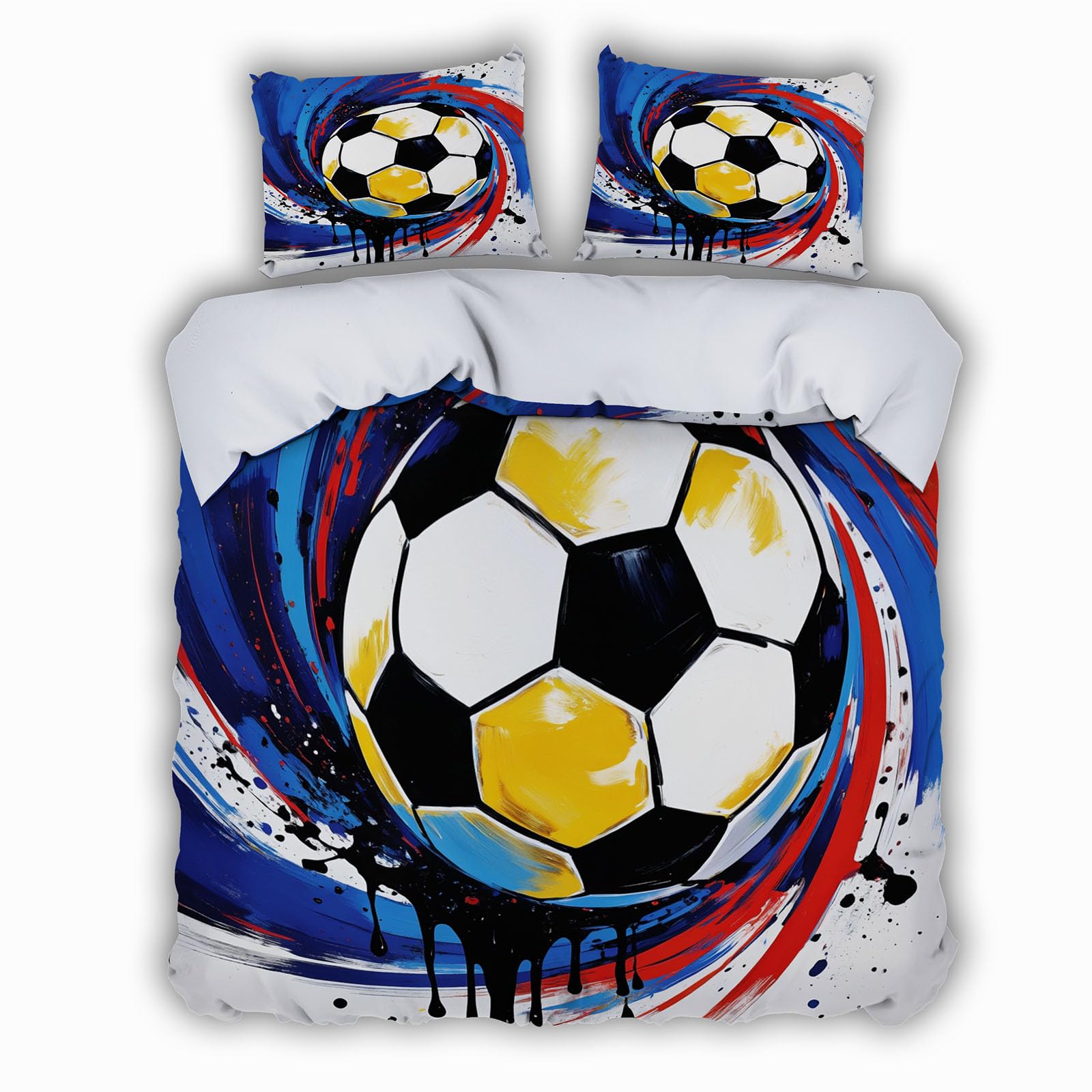 Housse de couette football 240x260 cm avec 2 taies d'oreiller 65x65 pour lit 2 personnes