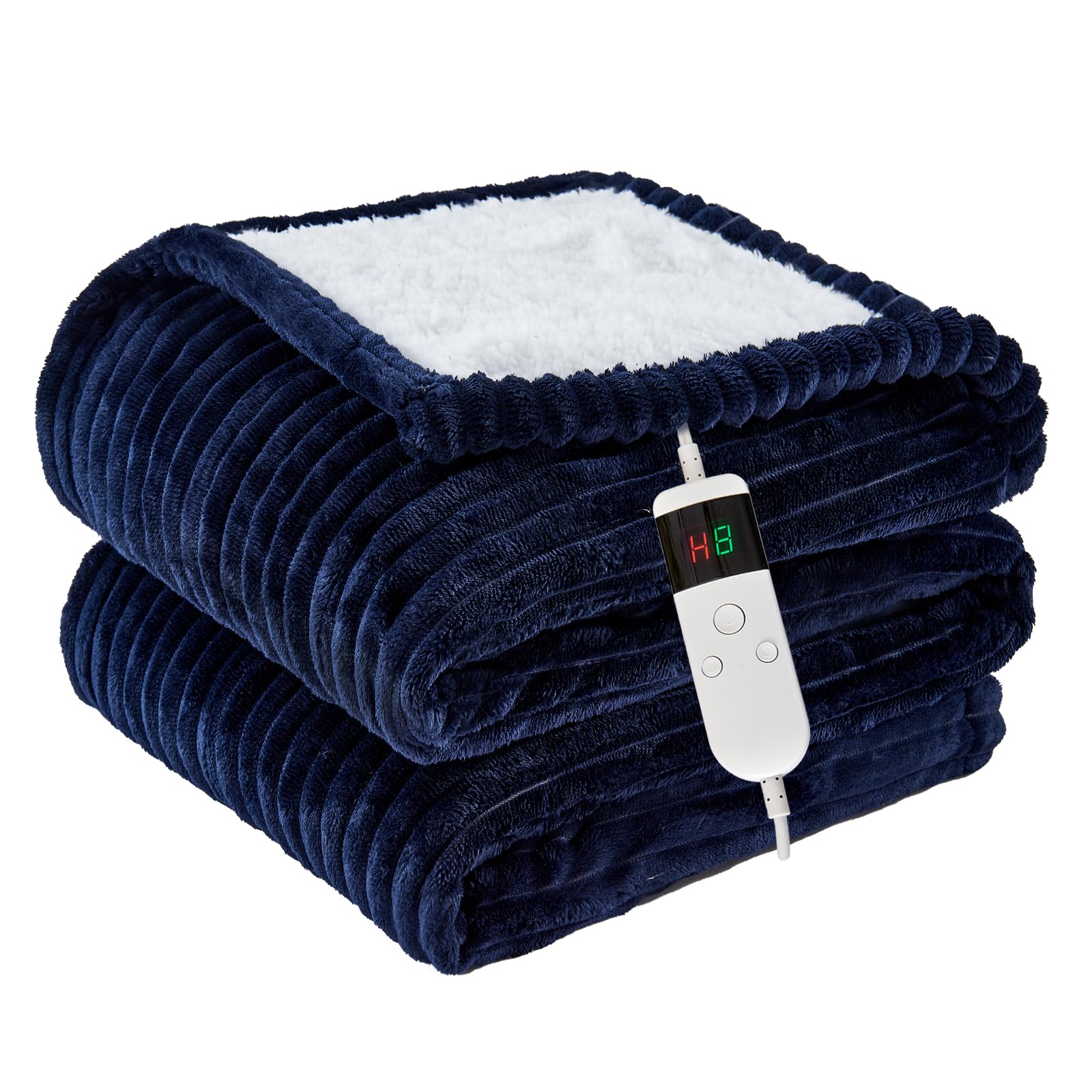 Heated Blanket Electric Twin, Soft Flannel Heating Blanket with 8 Hours Auto Off 10 Fast Heating Levels Machine Washable Sherpa Heated Blanket with Overheating Protection