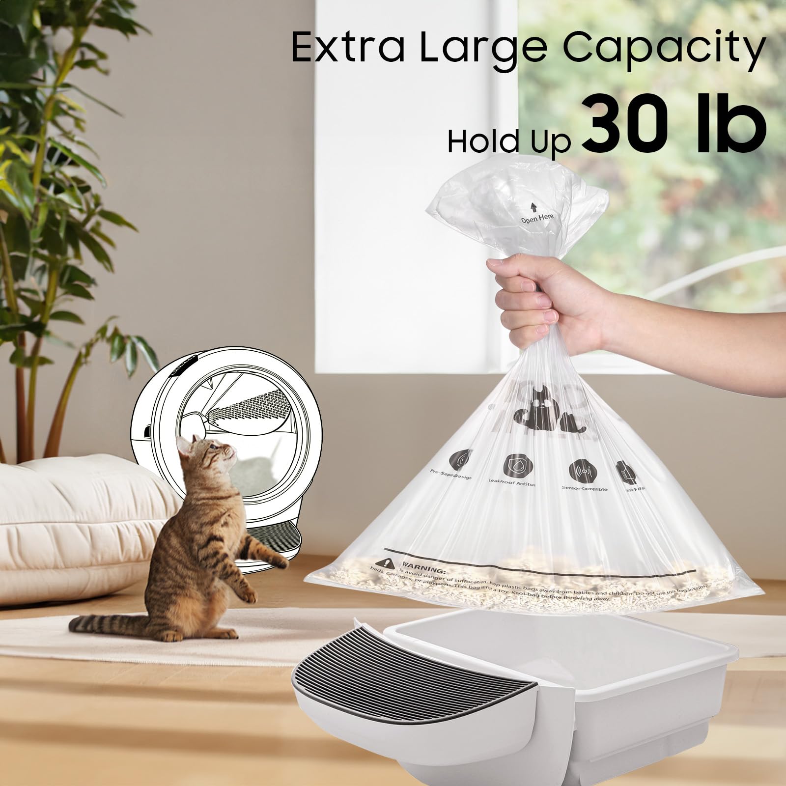 Paquete de 150 bolsas de basura para gatos Robot 4 y 3, bolsas de basura automáticas, sin desgarros, compatible con sensores, capacidad de 9-11 galones