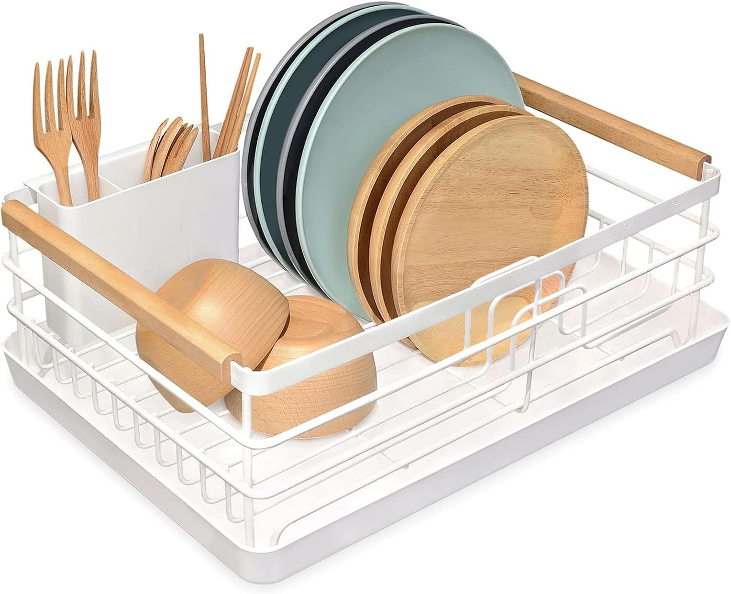 BRIAN & DANY Dish Drying Rack, Dish Racks for Kitchen Counter, Stainless Steel Dish Drainer with Removable Cutlery Holder & Drainboard, Black