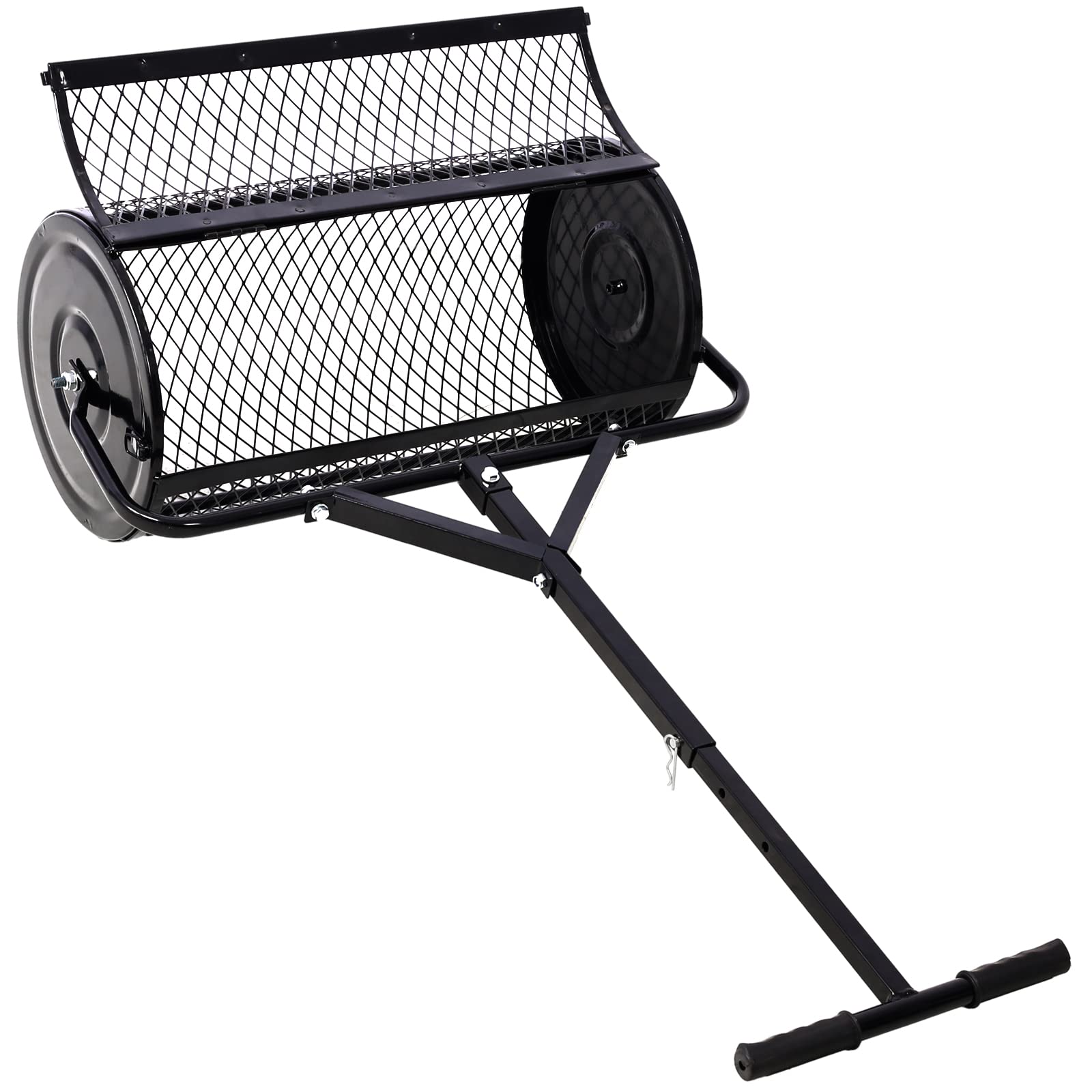 Spandiconcime e spandiconcime per torba, spandiconcime in rete metallica, 2 in 1 ATV e manico a T per piantagione, semina, cura del prato e del giardino, spandiconcime a rulli (24L＂×16W＂×49,6H＂)