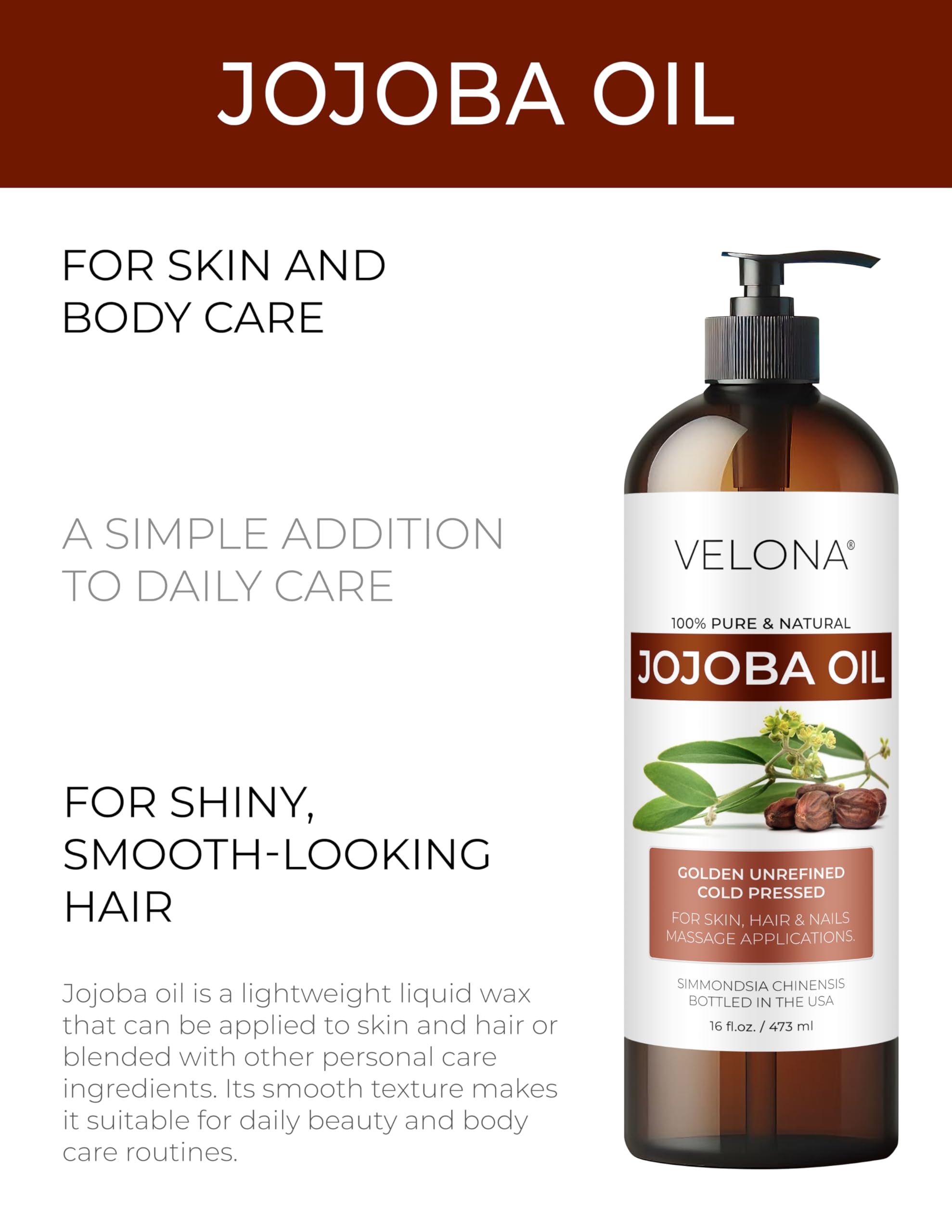 Jojoba Oil 16 uncji | 100% czysty i naturalny olej po prysznicu, złoty, nieokreślony, zimny, heksanowy