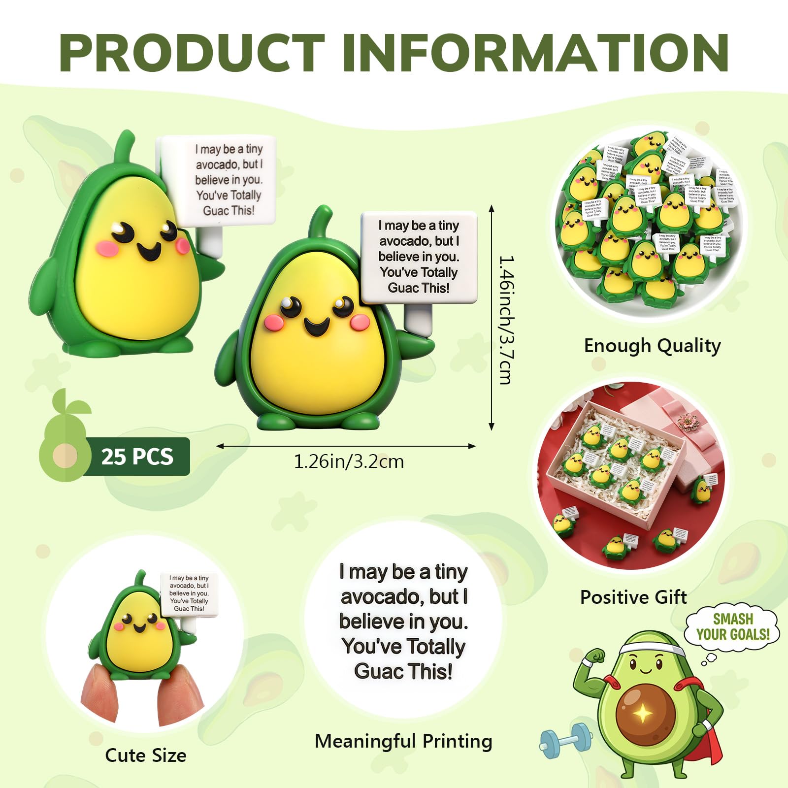 Gejoy 25 Pcs Mini Rubber Avocado Toys Positive Gifts Avocados Mini Figurines Decorations and Encouragement Birthday Motivational Gifts for Colleague Staff Teacher