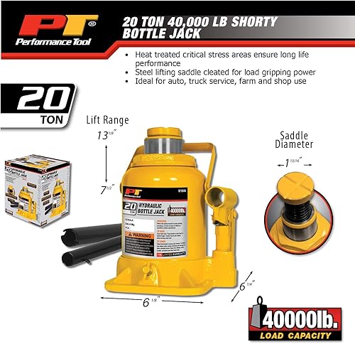 Miniatura 37 de Performance Tool W1633 - Gato hidráulico de 20 toneladas (40,000 libras) Gato hidráulico de botella resistente