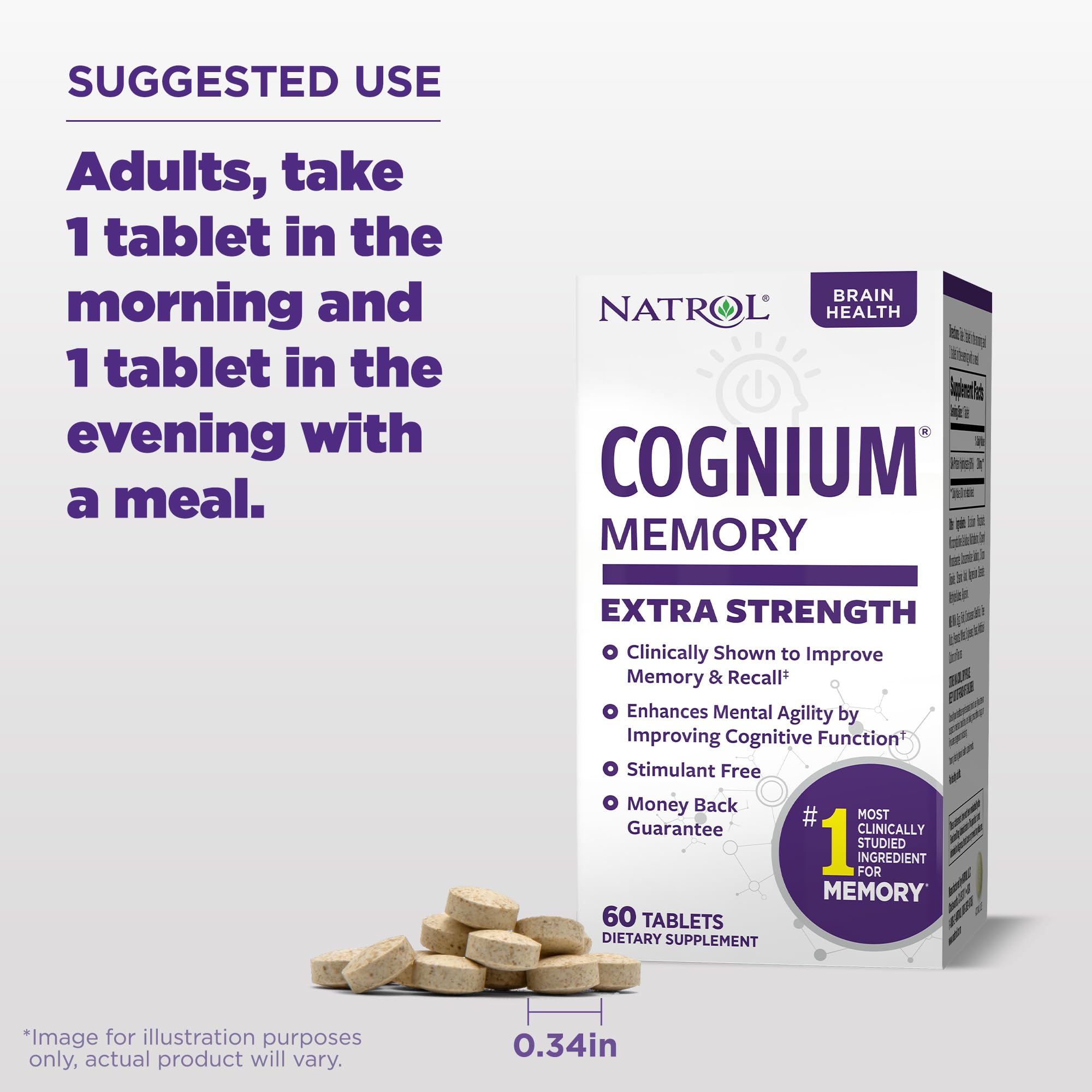 Natrol Cognium Memory Extra Strength, Brain Health Supplements for Adults, Brain Memory Supplements, Enhances Mental Agility in Healthy Adults, 60 Tablets, Up to a 30 Day Supply, (Pack of 2) — Amazon image 5