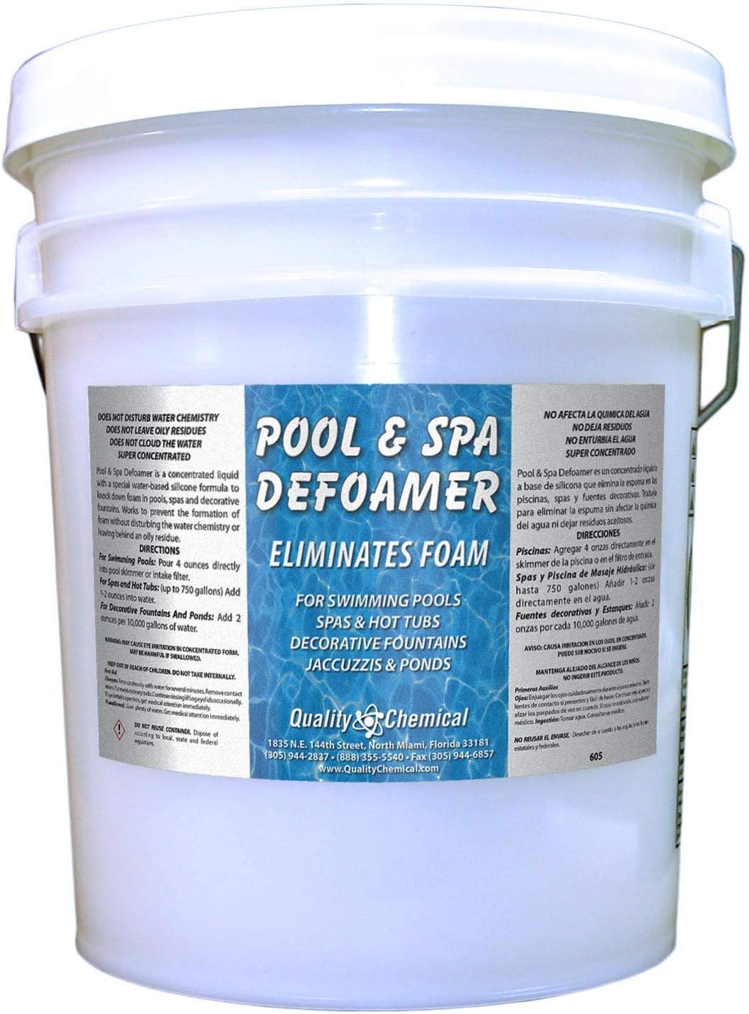 Quality Chemical Pool & Spa Defoamer Concentrate: for Swimming Pools, Spas, Hot tubs, Decorative Fountains & Ponds-5 Gallon Pail - 640 oz (Pack of 1)