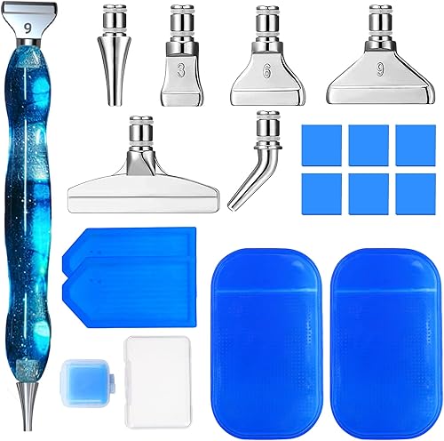 ZYNERY Kit de 18 bolígrafos de pintura de diamante, puntas de metal y bolígrafos de resina, accesorios de herramientas de pintura de diamante con