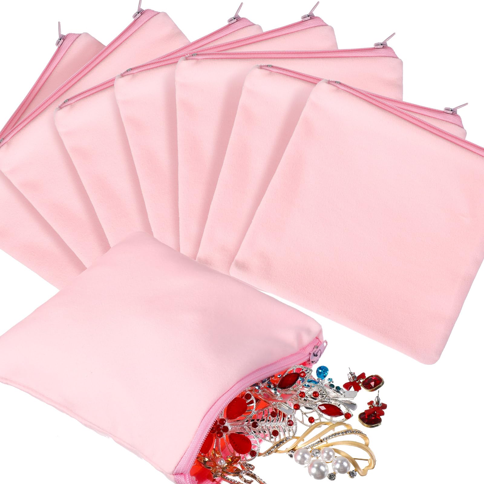 Sanwuta 8 Pcs Zippered Silver Storage Bags Anti Tarnish Pouches, pink