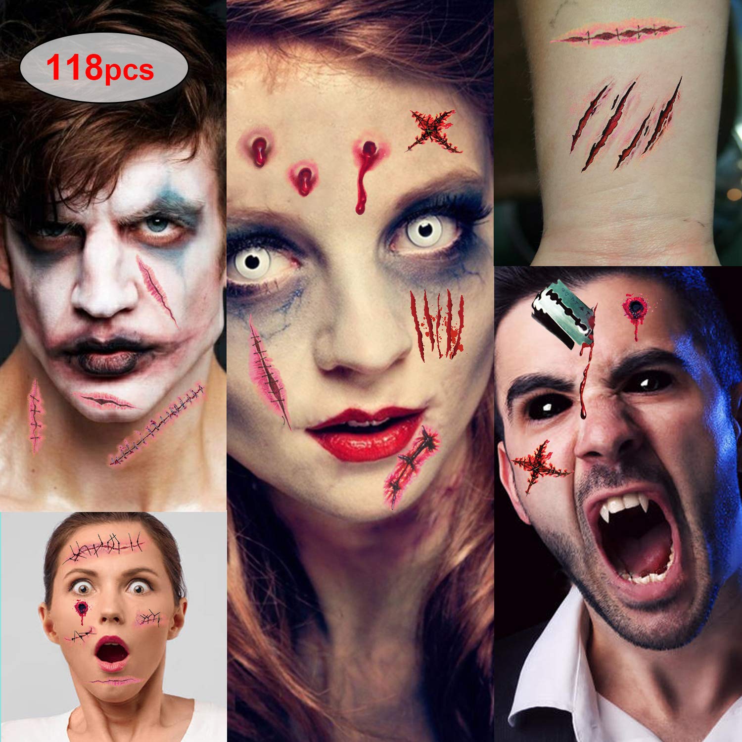 Konsait 118pcs Halloween Scars Tattoos Zombie Makeup Kit Vampire Bite |  Desertcart Seychelles, image size:1500x1500