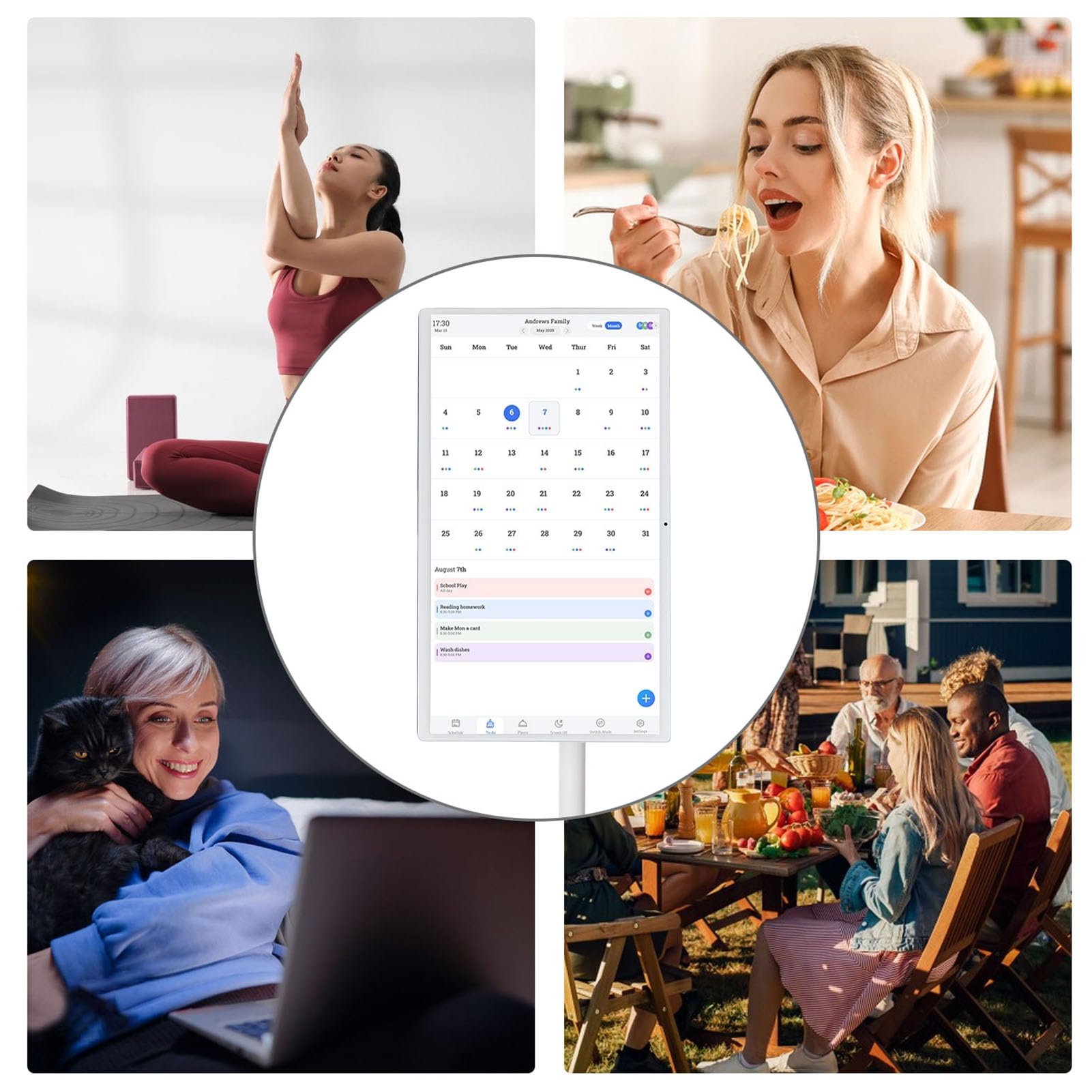 TARSHYRY 21,5-Zoll-Digitalkalender mit Fernbedienung, Smart-Touchscreen, Interaktives Display, Aufgabendiagramm, Smart-Familienplaner, Mediaplayer, 4 GB, 64 GB, Elektronischer (EU-Stecker 100–240 V)