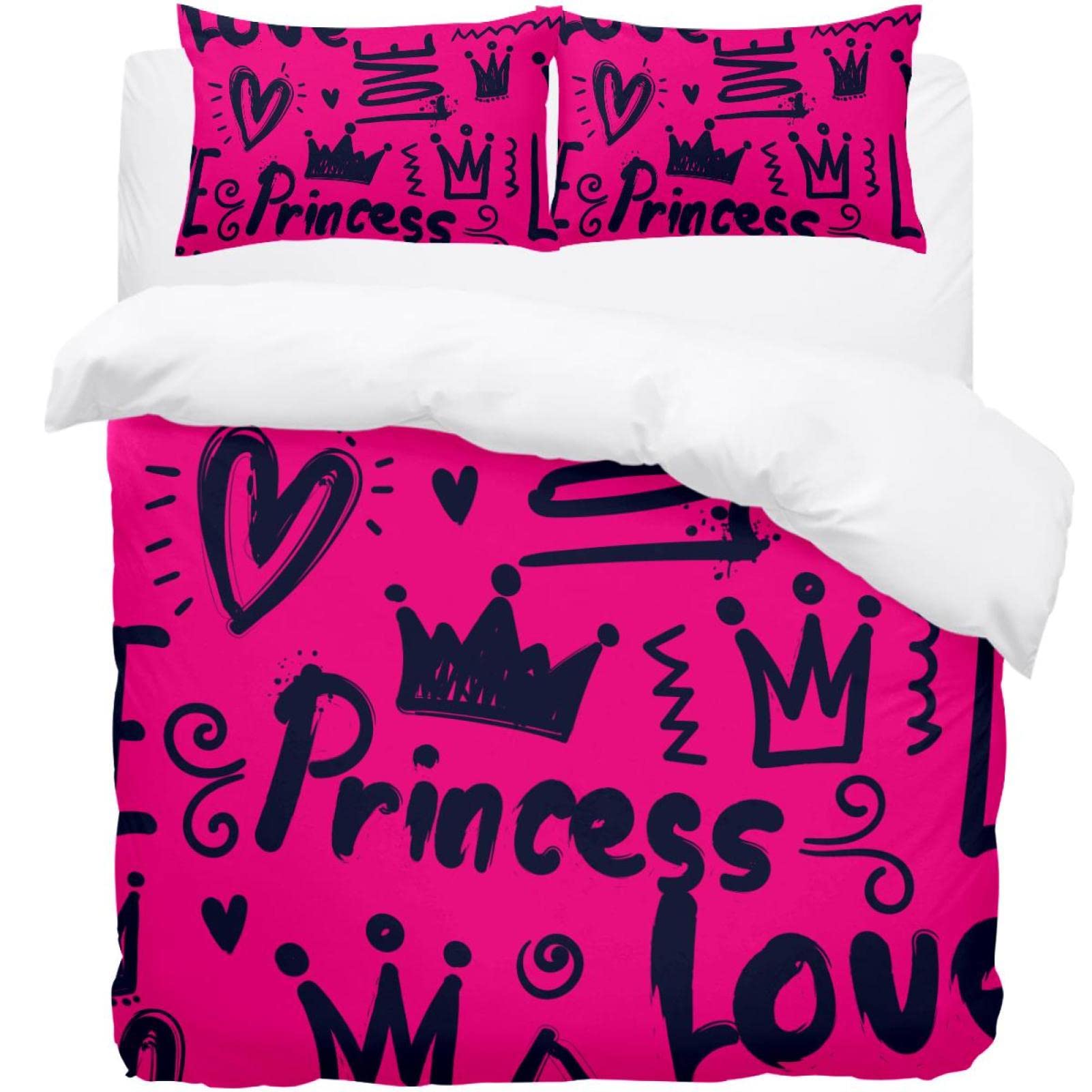 Parure de lit rose princesse avec housse de couette et taies