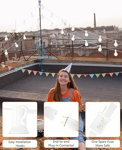 Miniatura 6 de SUNSGNE Guirnalda de luces LED G40 de 25 pies para exteriores con 27 bombillas blancas esmeriladas inastillables (2 de repuesto), luces colgantes al