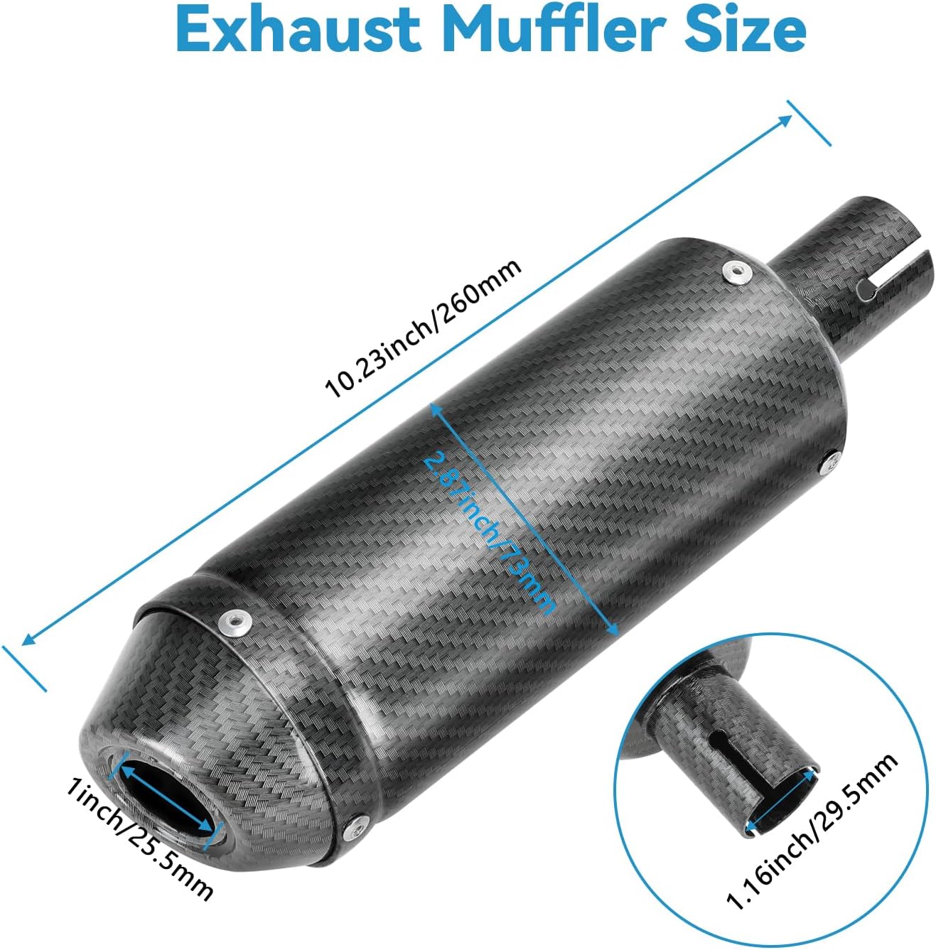 EOPOAYI Imitation Carbon Fiber 1.1 Inch Motorcycle Muffler Compatible with 125cc 110cc Pit Dirt Bike SSR Taotao Coolster, Universal 28mm Exhaust Silencer for ATV 4 Wheeler Mini Bike Go Kart Parts