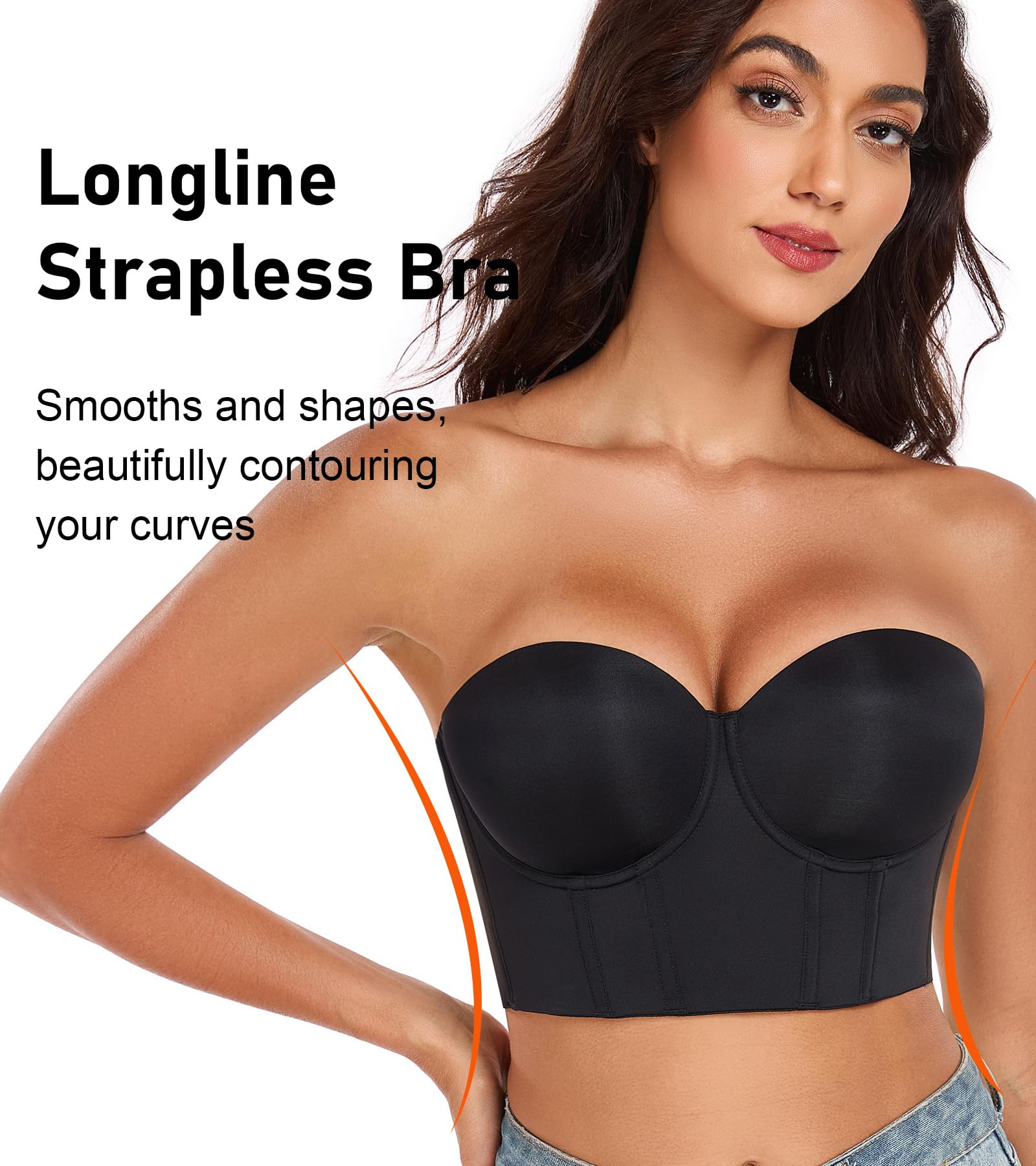 Lemorosy Sujetador Sin Tirantes para Mujer con Aros Moldeado Tallas Grandes Corset Push up Soporte Antideslizante