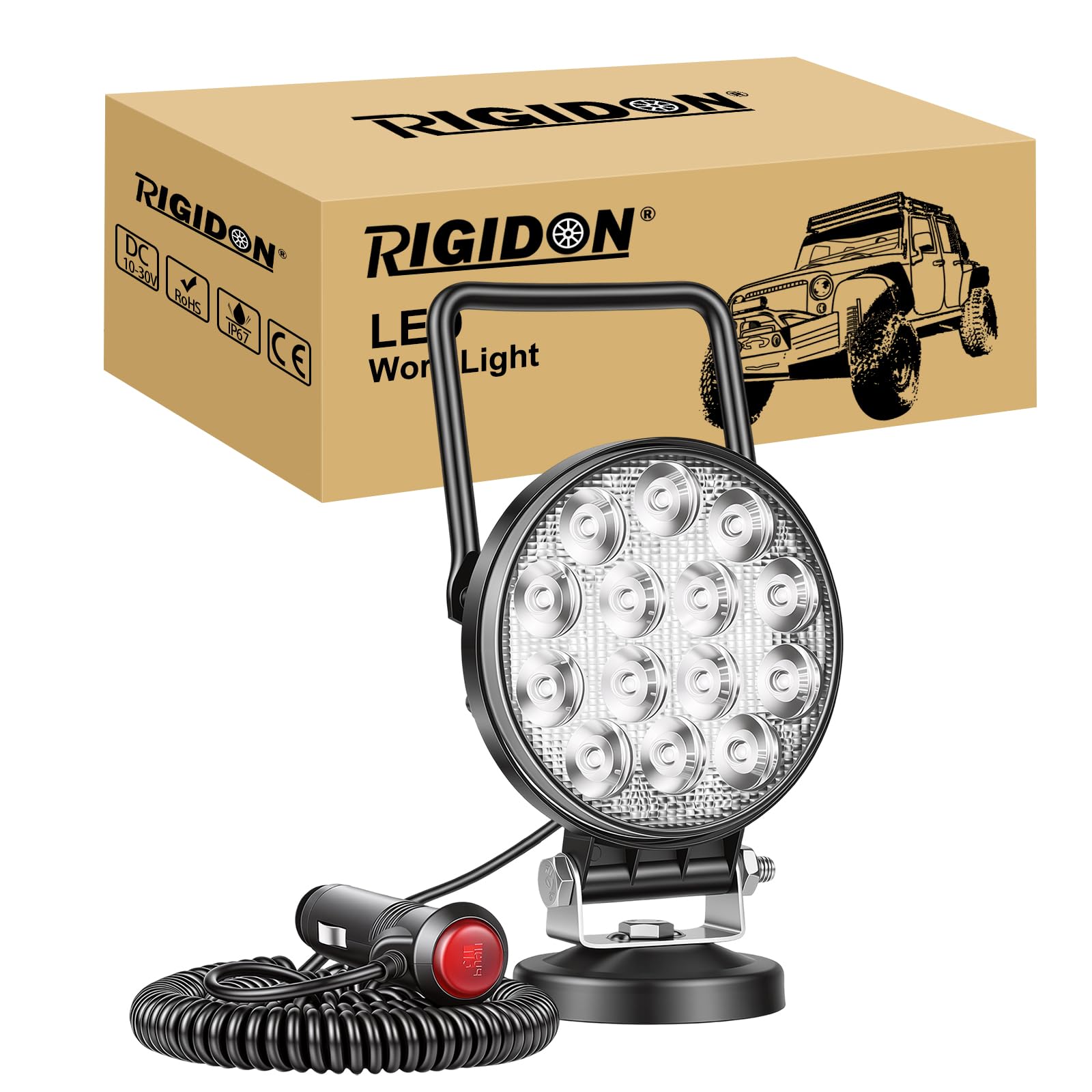 RIGIDON 1x 10 cm 4 pouces 42W rond lampe de travail portable allume-cigare