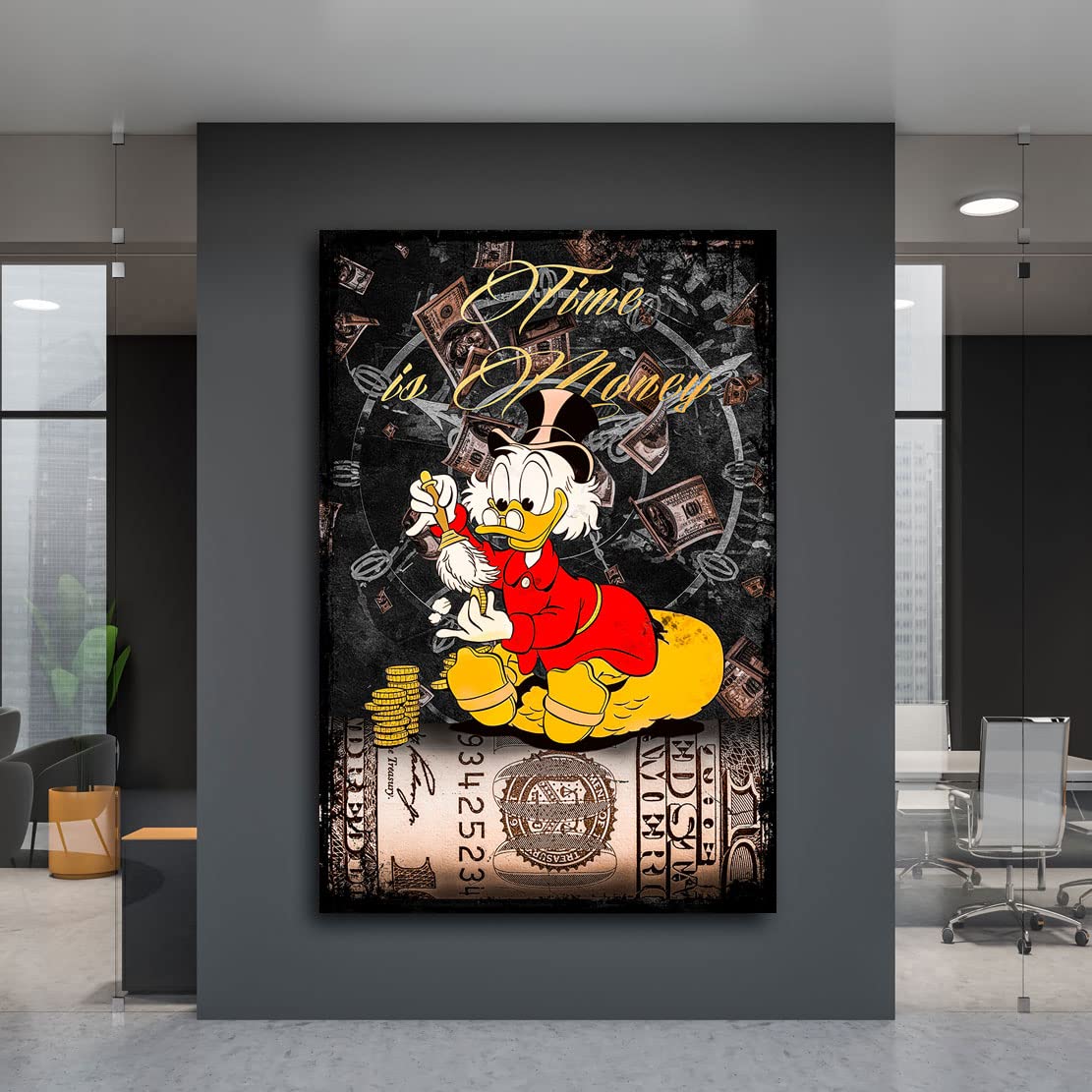 Kunstgestalten24 Leinwandbild Dagobert Time is Money Wandbild Kunstdruck Lounge Dekoration XXL