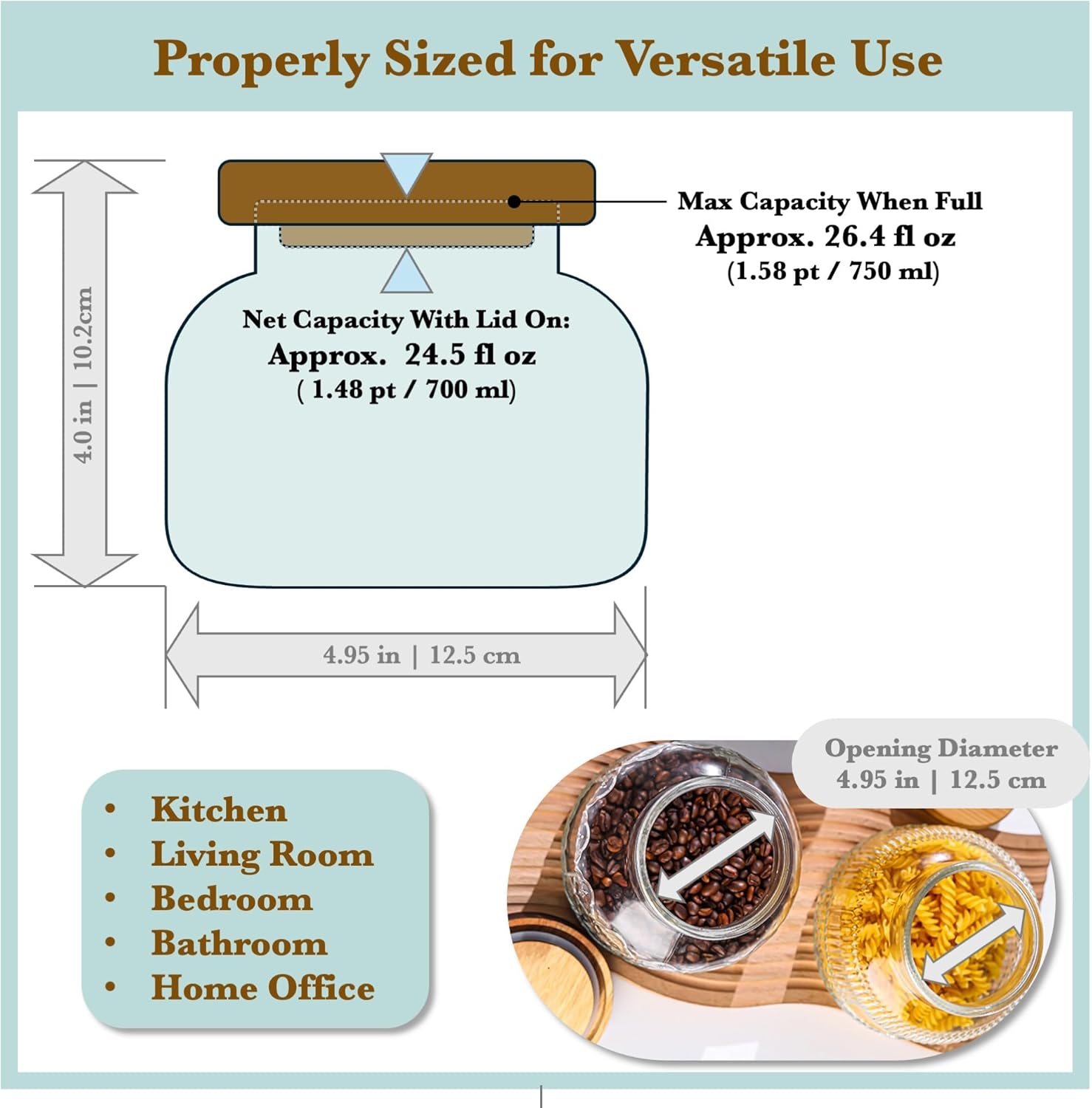 Decorative Blue Glass Jar with Airtight Wooden Lid 25.4 oz, Wide Mouth Vintage Kitchen Food Storage Container for Cookie Candy Honey Flour Spice Coffee Tea, Home Decor Sand Candle Holder Vase - Image 4