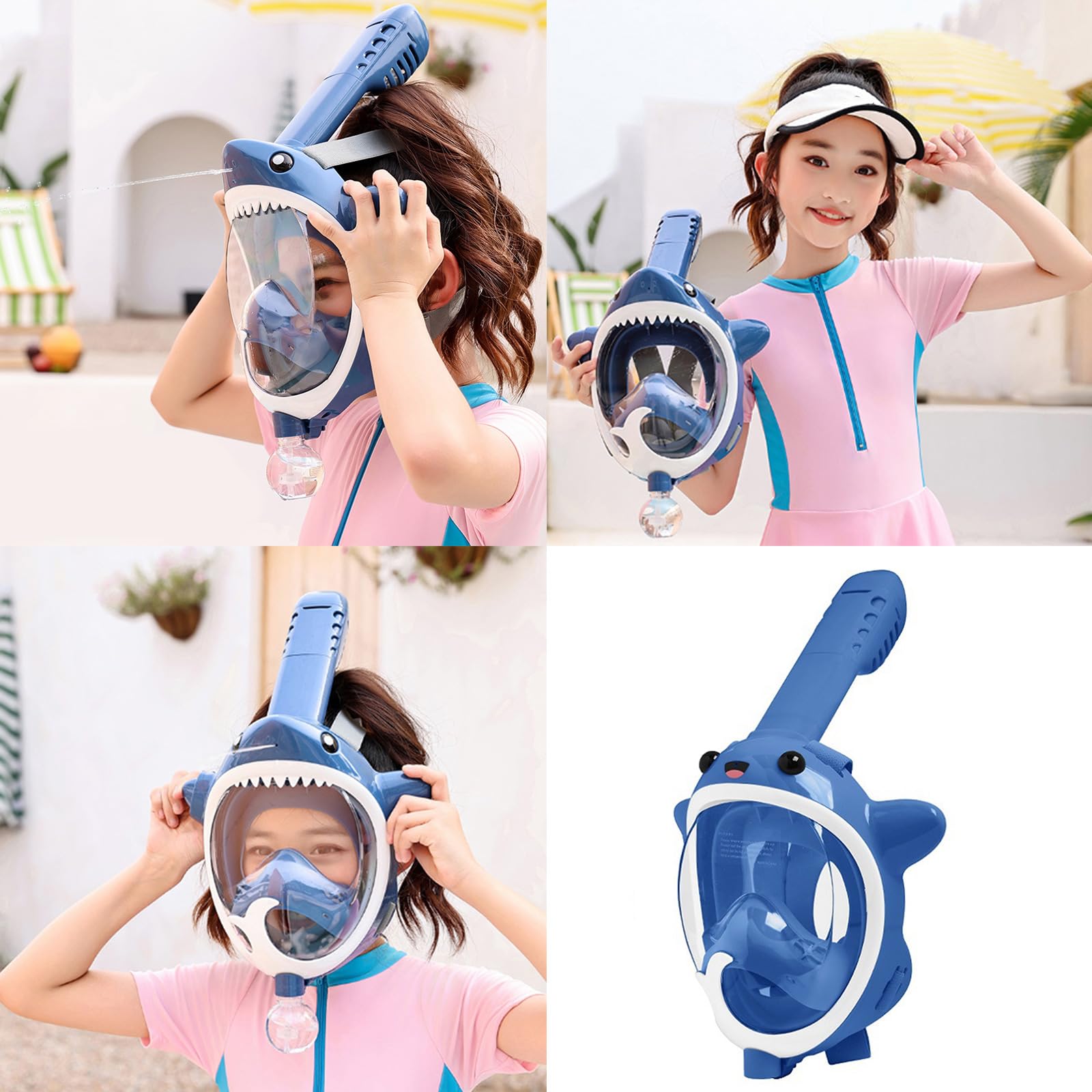 Maschera da snorkeling integrale per bambini, maschera da snorkeling con vista panoramica a 180 gradi, a prova di perdite, antiappannamento, pieghevole