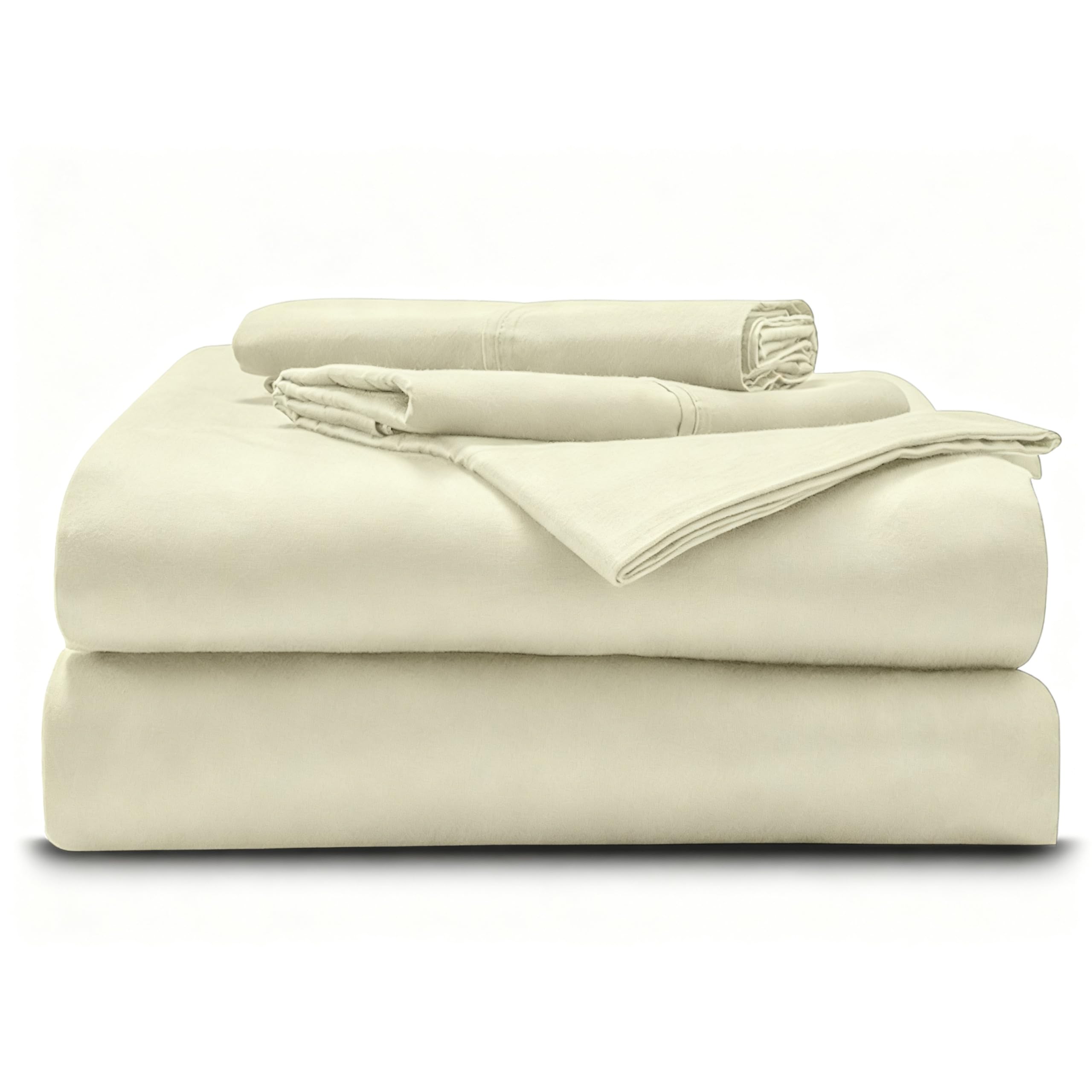 Eastern King - 76" x 80" Size Luxury 600 Thread-Count 100% Egyptian Long Staple Cotton Sheets Set Sheet Set Soft &amp; Silky Sateen Weave 40 Inch Deep-Pockets - Eastern King, Ivory
