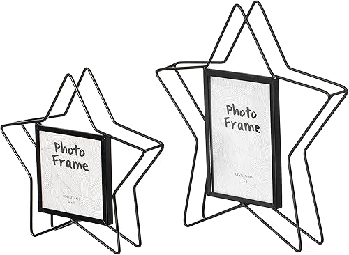 Miniatura 3 de Marco de fotos moderno de metal negro con forma de estrella para exhibición de mesa, 4 x 6 pulgadas