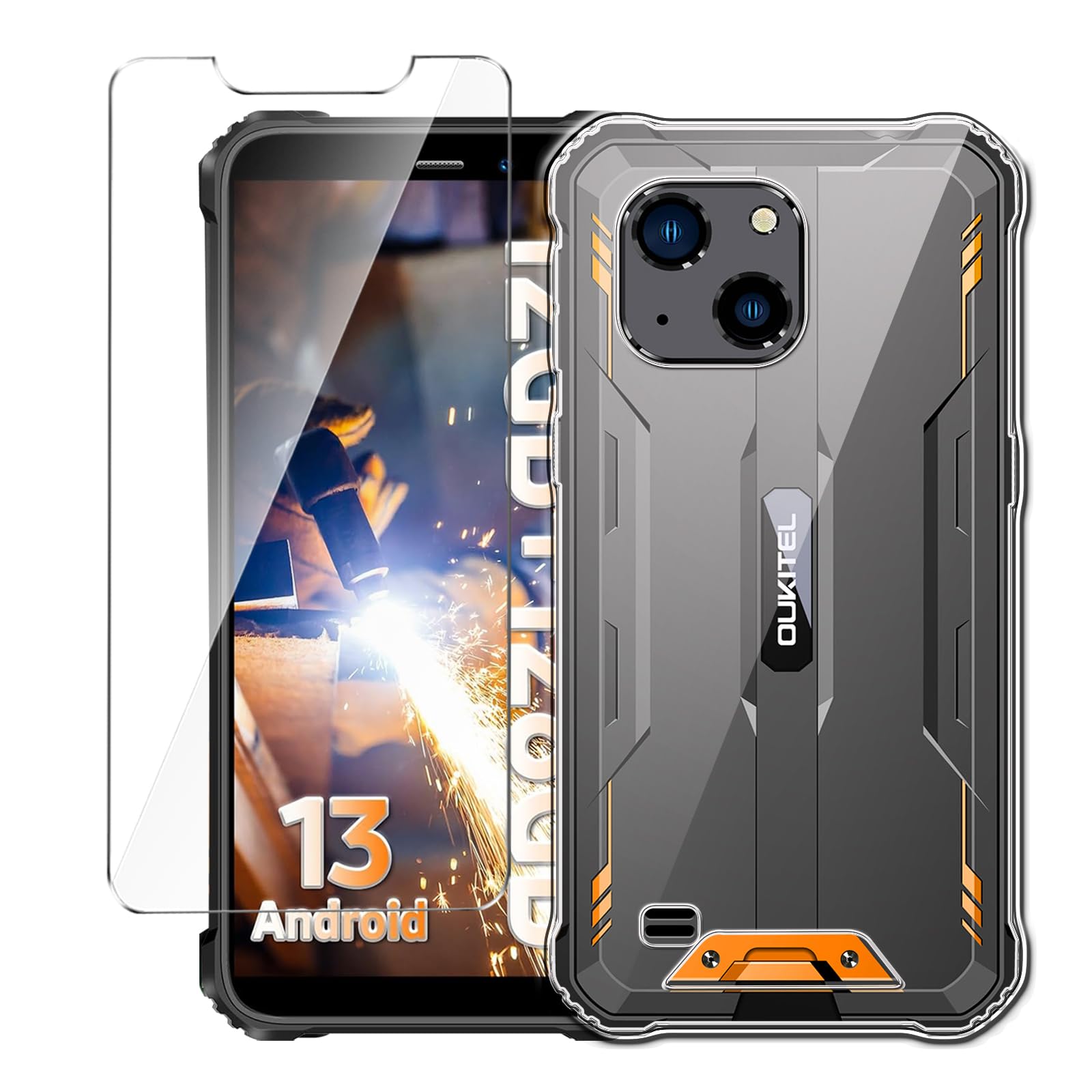 LCEHTOGYE Cover per Oukitel WP32 + [2 Pezzi] Pellicola Protettiva in Vetro Temperato,Trasparente + Nero Custodie Morbido Silicone Case TPU Custodia per Oukitel WP32 (5,93