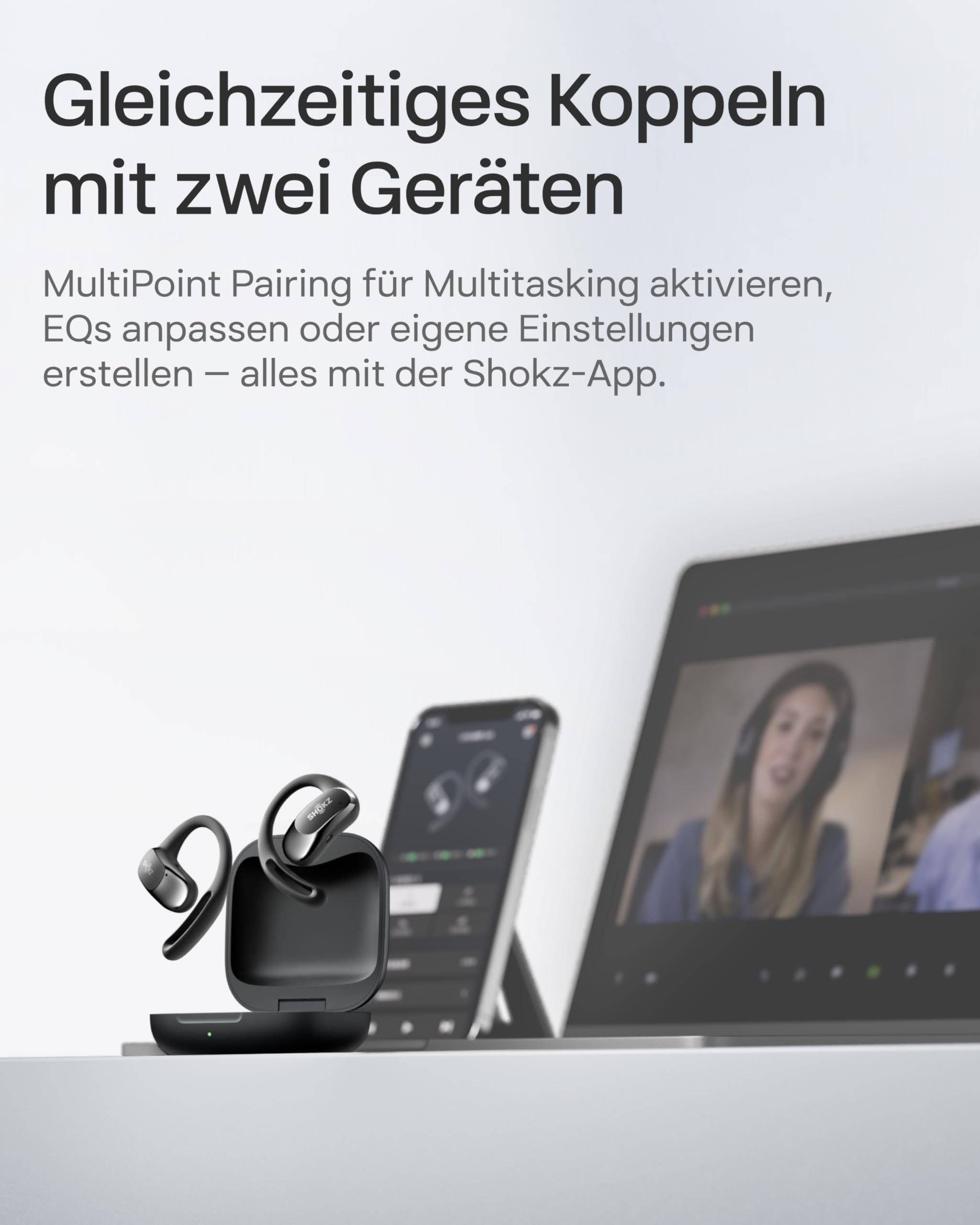 SHOKZ OpenFit Air Open-Ear-Kopfhörer, True Wireless Bluetooth-Ohrhörer mit Mikrofon, Ohrhörer mit Air-Ohrbügel, Schnellaufladung, 28h Wiedergabe, wasserdicht IP54 fürs Training, Tragetasche, Schwarz