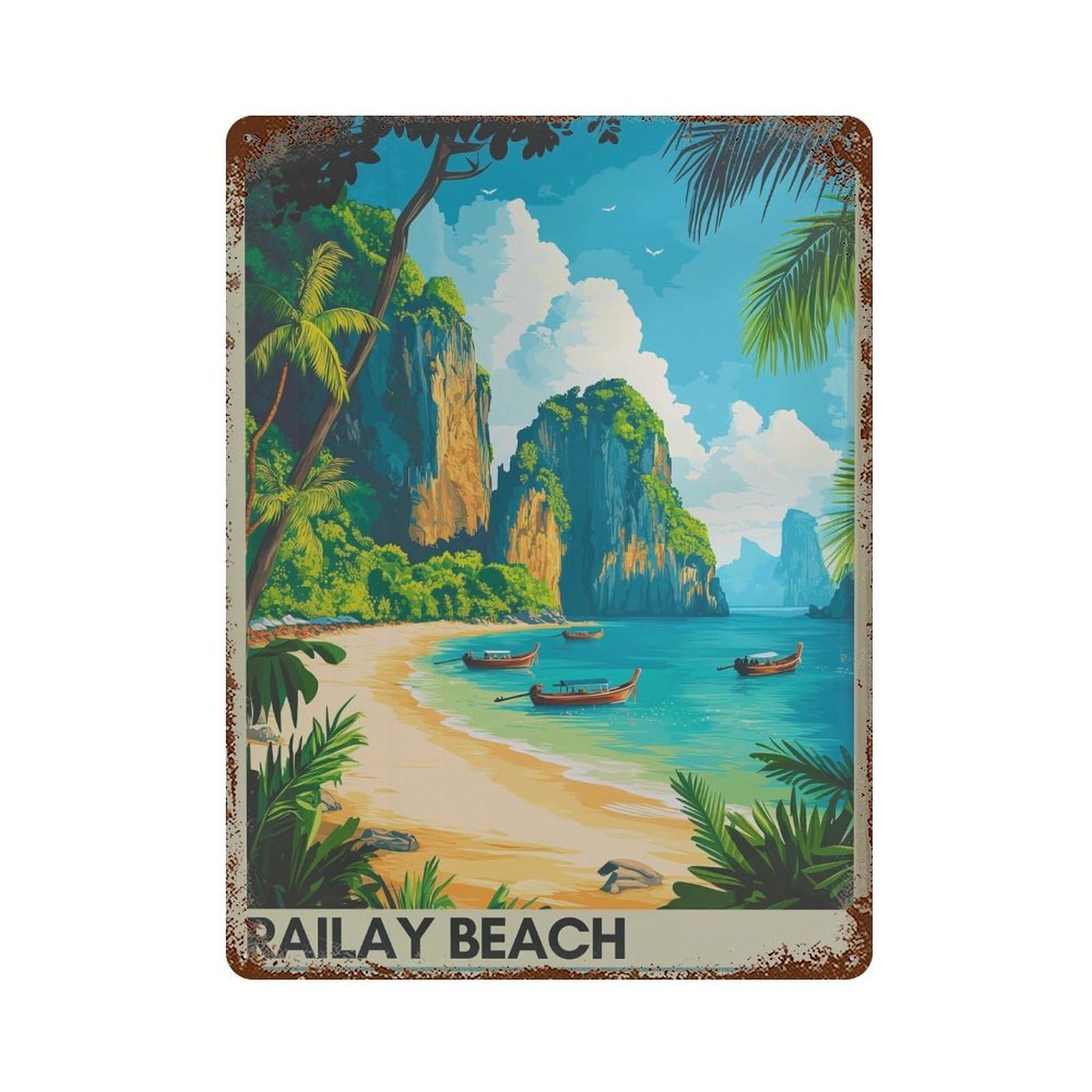xiaoxiaoshen Railay Beach Thailand Tropical Travel Wall Decor Art Metal Tin Poster Modern Home Decor Art Home Bar Shop Decorations Vintage Sign 40x30cm