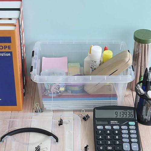 Miniatura 4 de Jekiyo Cubo de almacenamiento de plástico, contenedor de caja con cierre con tapa, juego de 2