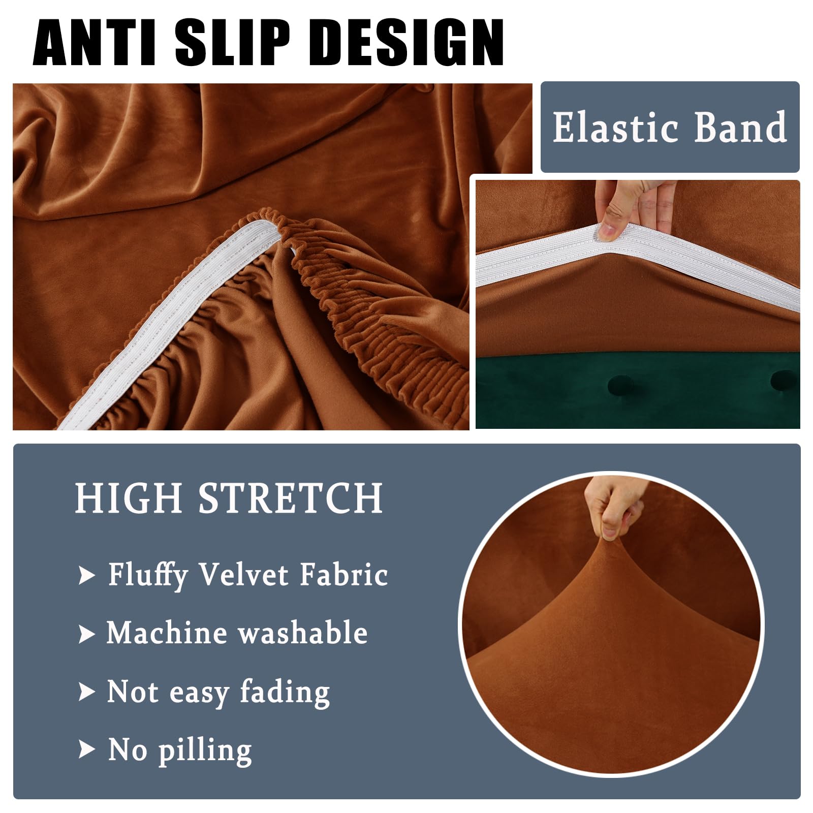 Funda de sofá Chesterfield de terciopelo elástico, funda de sofá con funda de cojín de asiento para sillón curvo, estilo vintage, se adapta a asientos de dos plazas y asientos pequeños