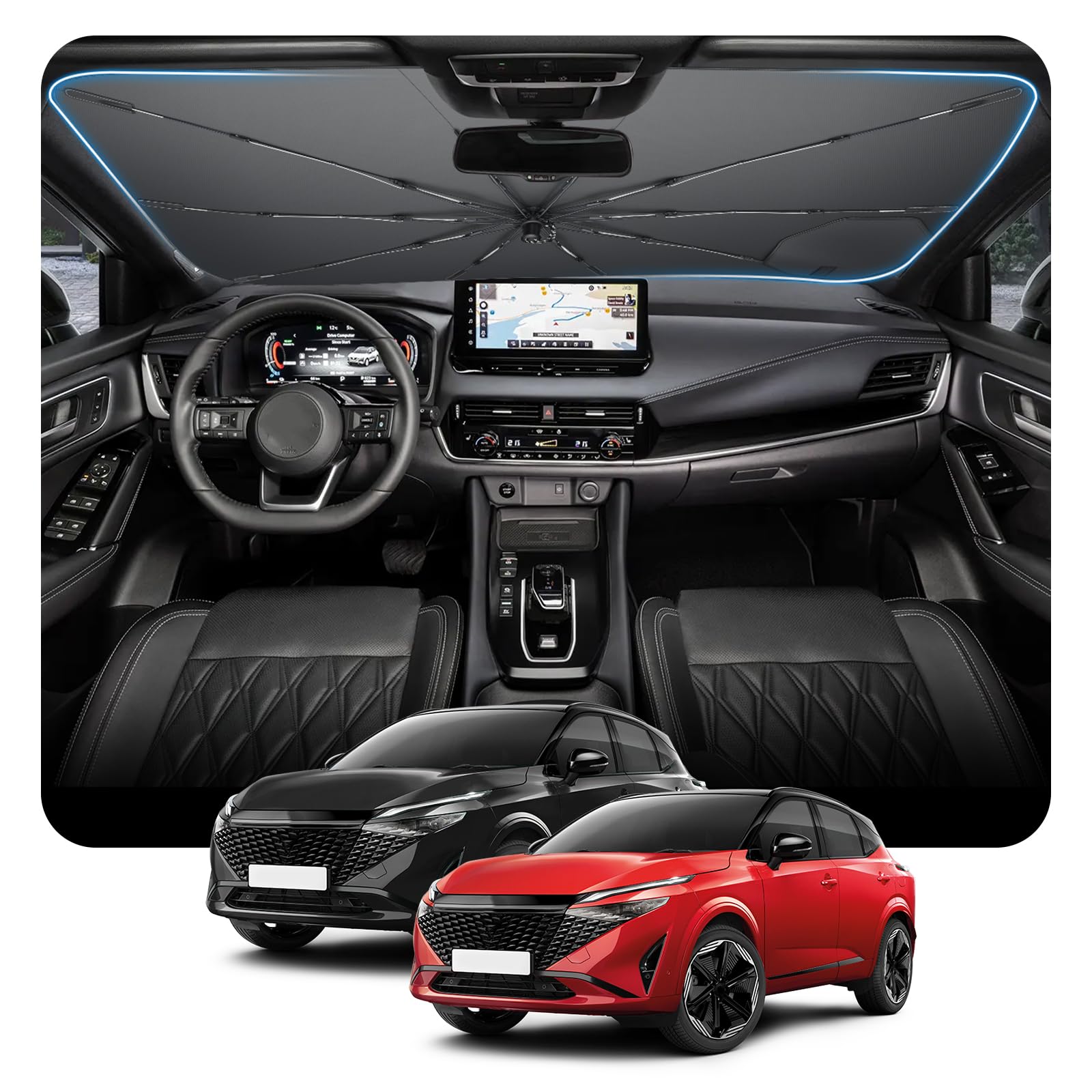 [2026 Actualización] BSTW Compatible con Nissan Qashqai (III) J12 2022-2026 Parasol para Parabrisas, Parasol Plegable Automático Diseño con Cordón, Protector Solar y Protección UV Qashqai Accesorios