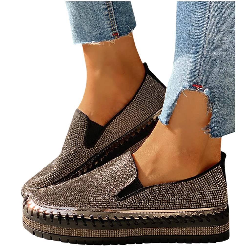 Walkingschuhe Damen Freizeitschuhe Plattform Sneaker Slip-On Damenschuhe Joggingschuhe mit Strass Sportschuhe atmungsaktiv Leichtgewichts Walkingschuhe Outdoorschuhe