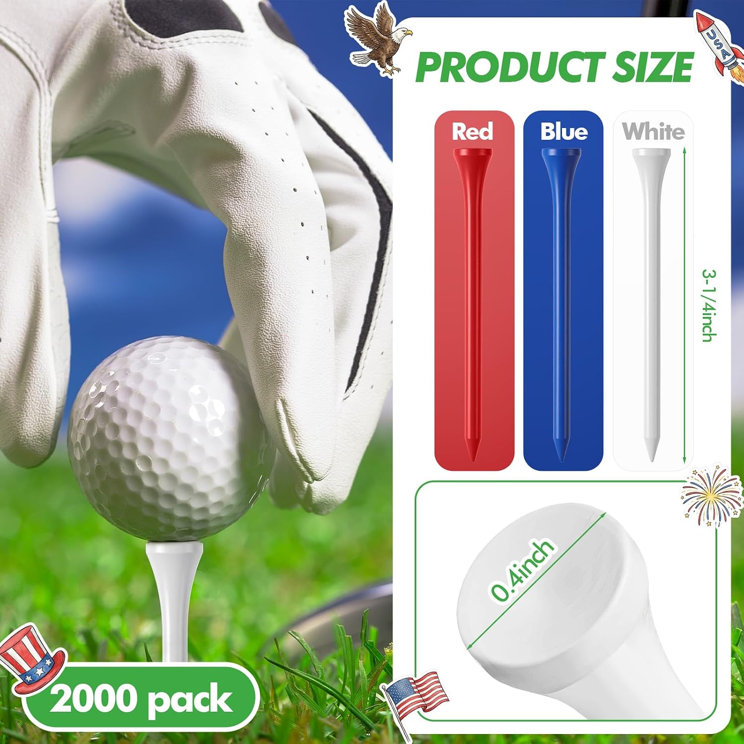 Mudder 2000 Pcs Bamboo Golf Tees Bulk Professional Golf Tees Reduce Friction Side Spin for Club Men Women Kids Accessories