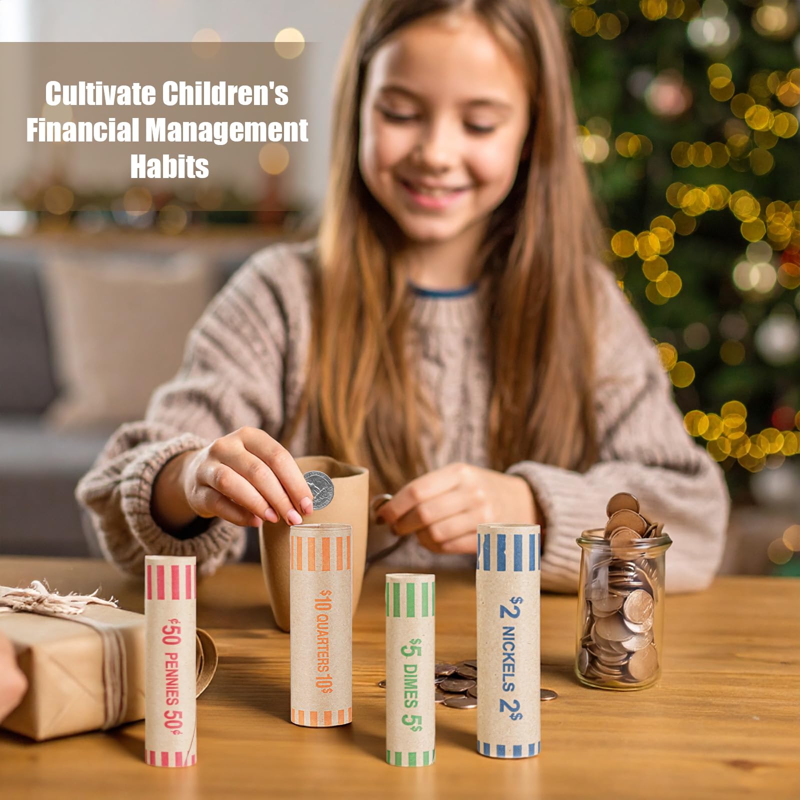 256 Stück sortierte vorgeformte Münzrollen – bunte Kraftpapier-Münzrollen für Viertel, Pennies, Nickels, Dimes (4 Größen, 4 Farben)