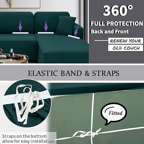 Vista 17 de XINEAGE Fundas para sofá modular, 2 piezas, alta elasticidad, en forma de L, con 2 fundas de almohada, fundas de sofá esquineras, con parte inferior